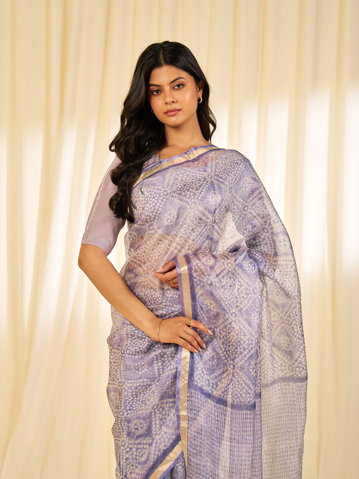 Block Bandhej Purple Kota Silk Saree