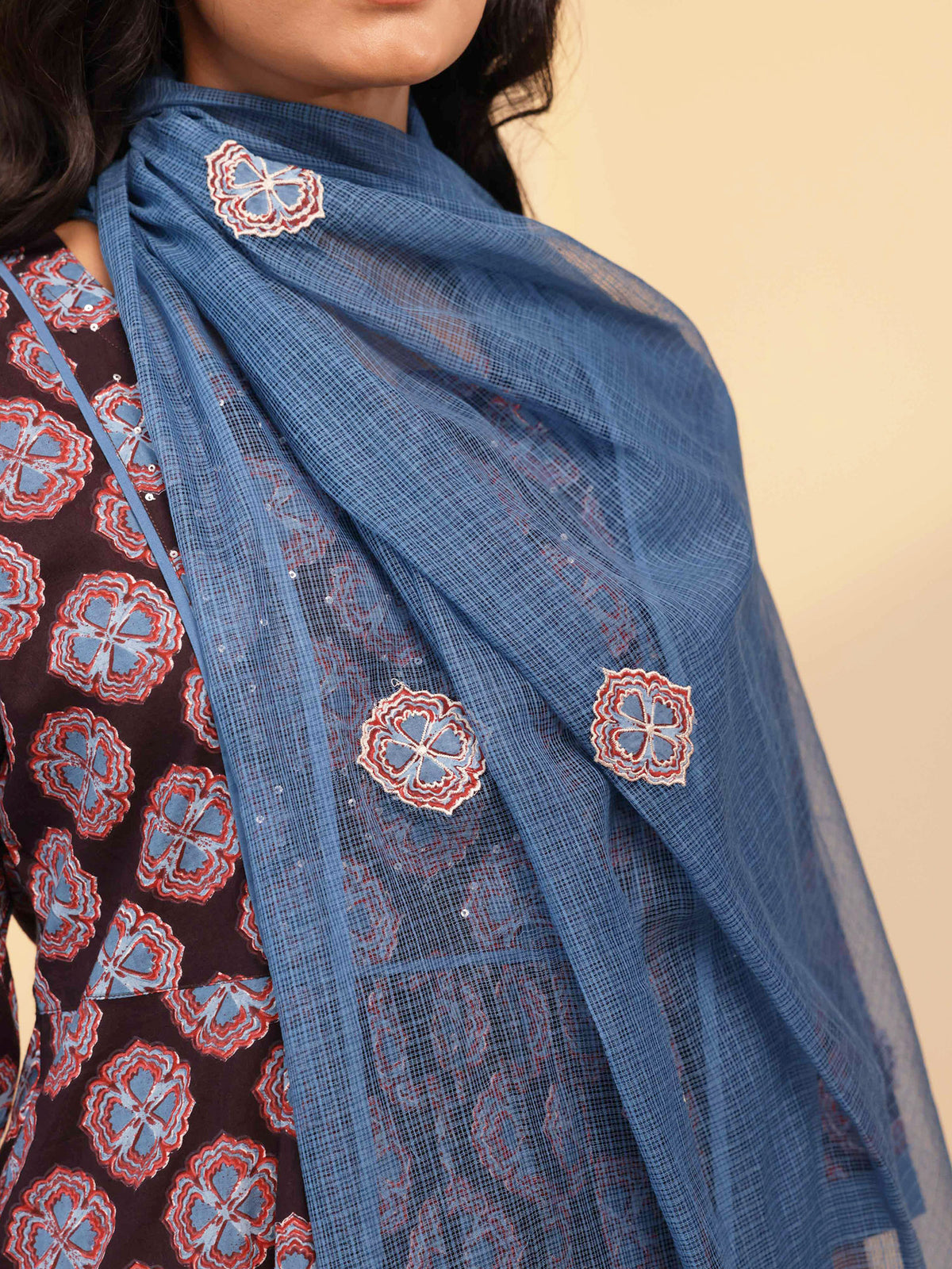 Blue Buttons Kota Dupatta