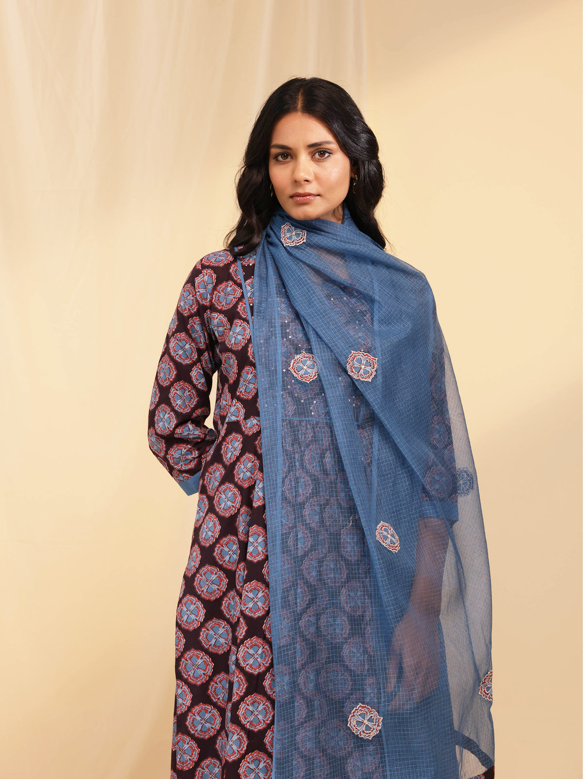 Blue Buttons Kota Dupatta