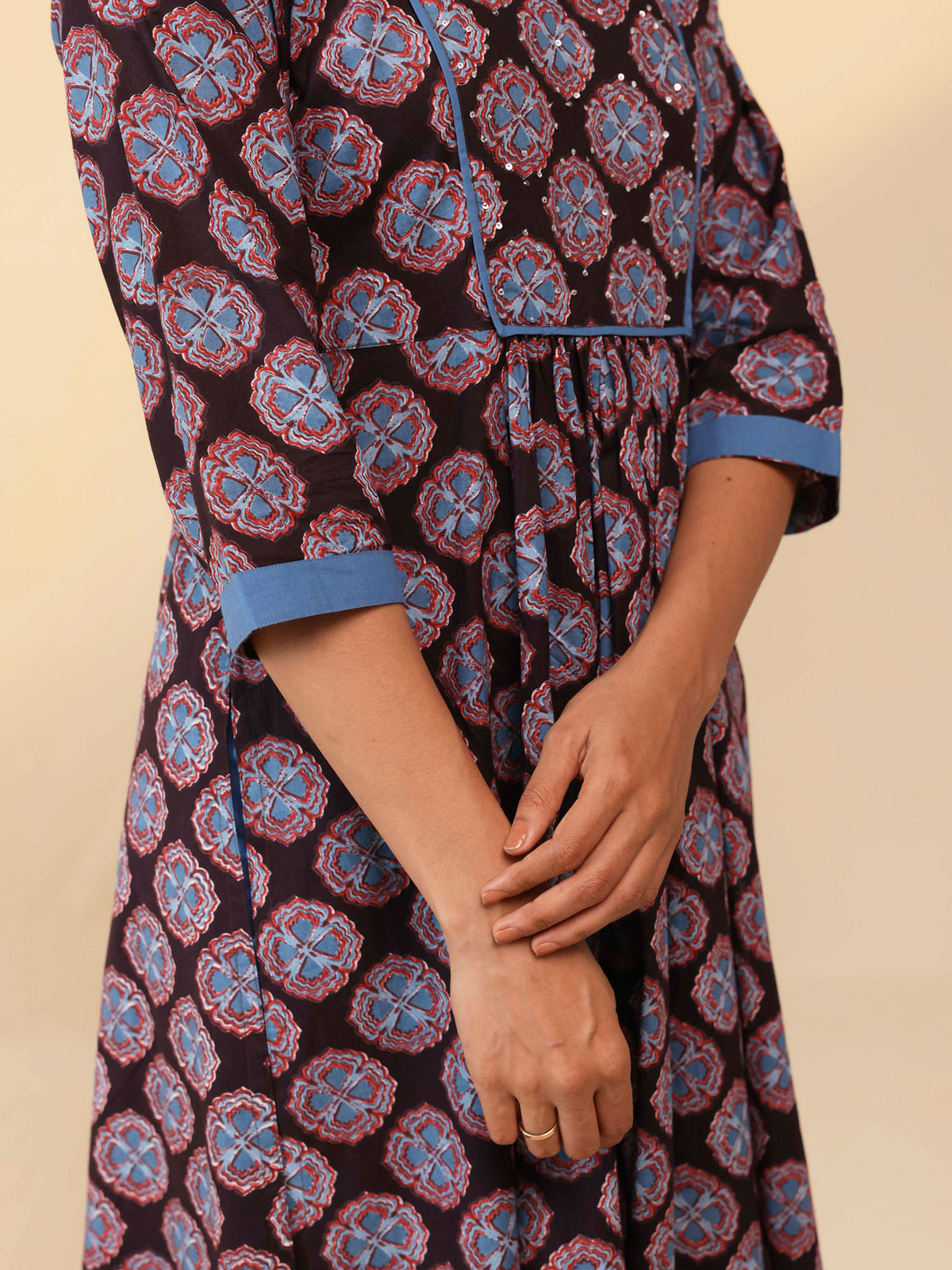 Blue Buttons Cotton Kurta