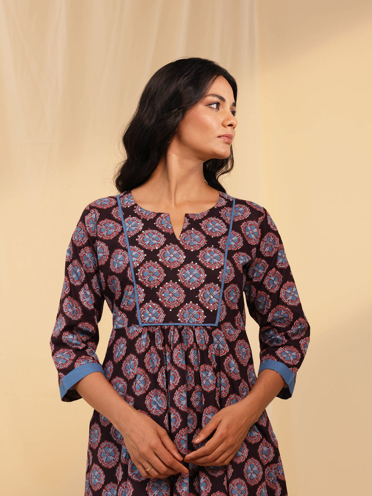 Blue Buttons Cotton Kurta