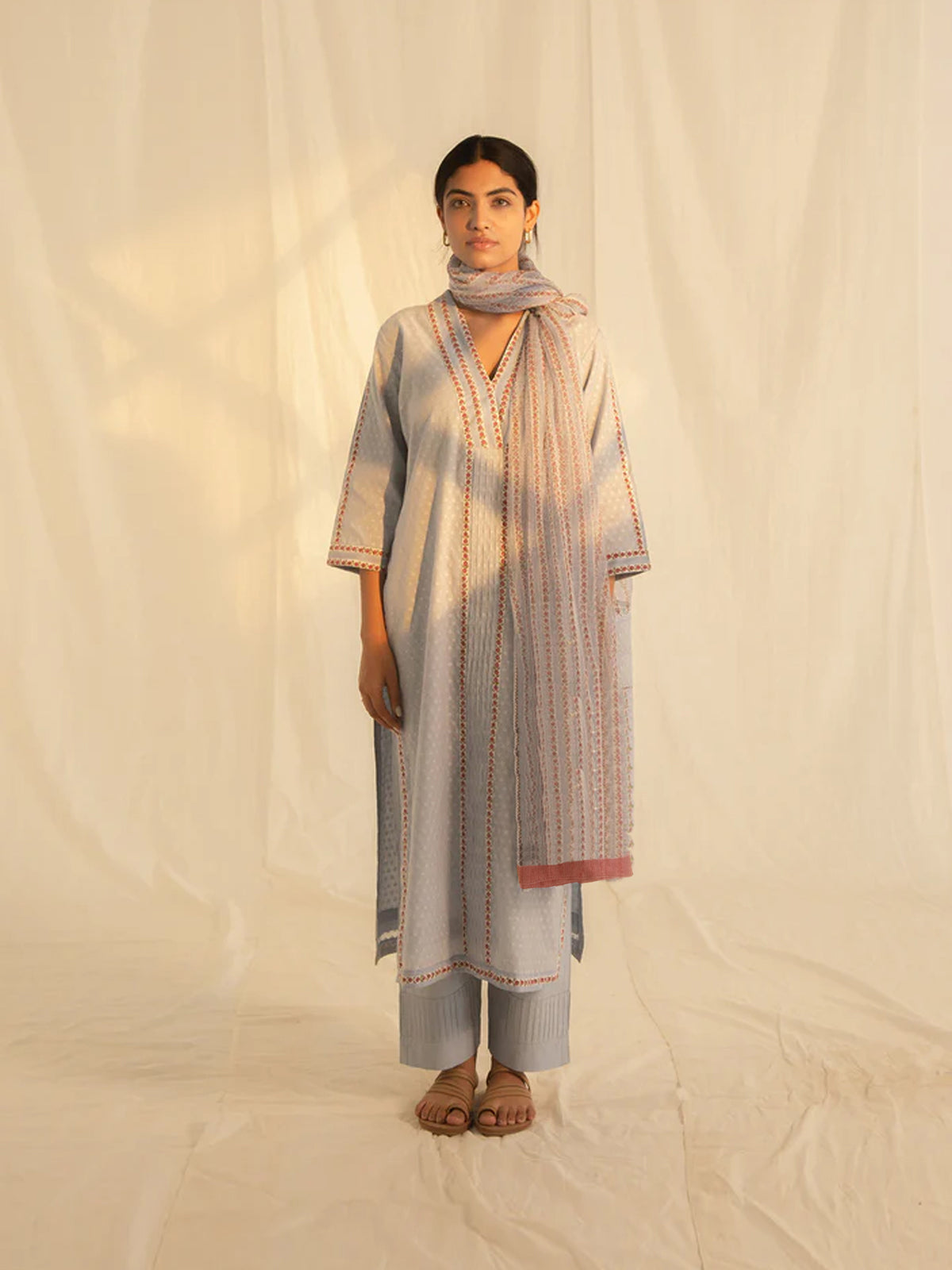 Blue Roses Chanderi Kurta