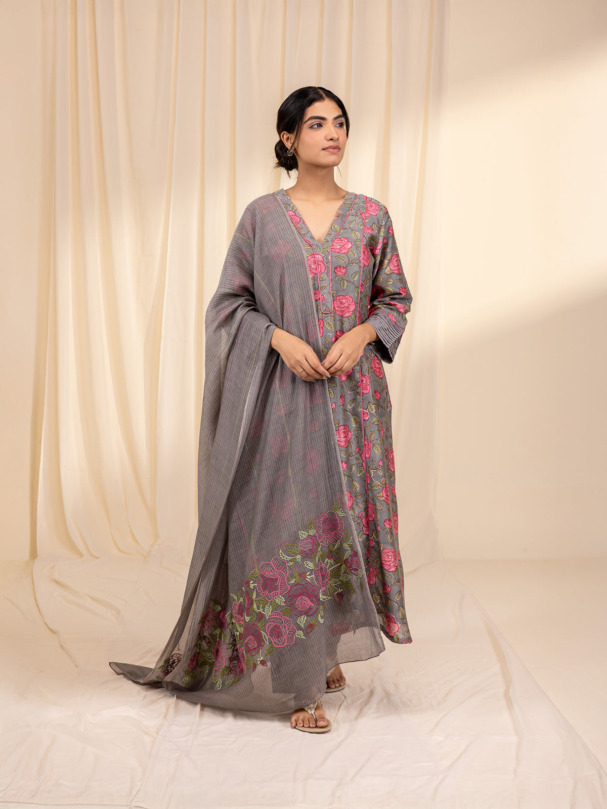 Blush Over Stone Chanderi Dupatta