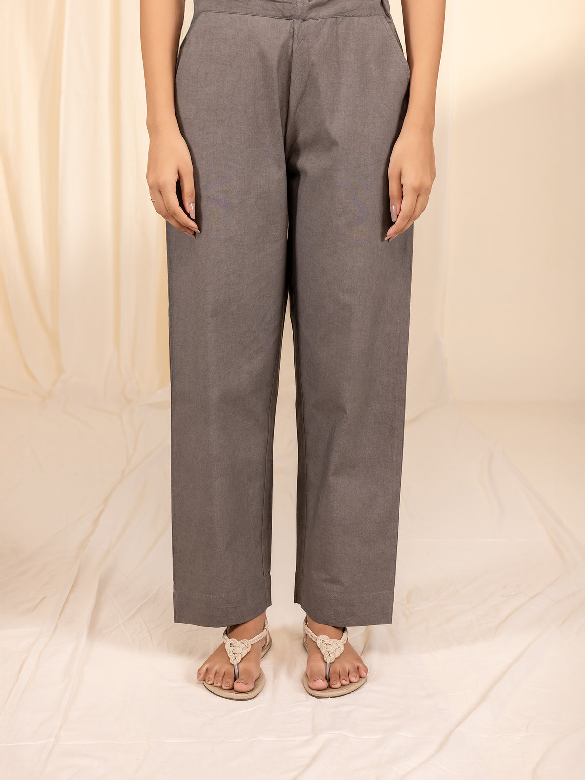 Blush Over Stone Cotton Straight Pants