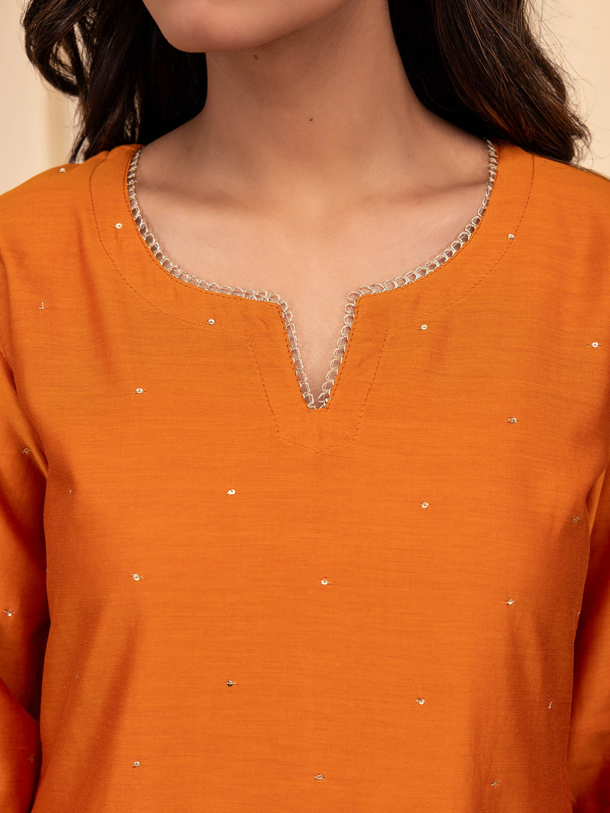 Bold and Beautiful Tangerine Chanderi Kurta