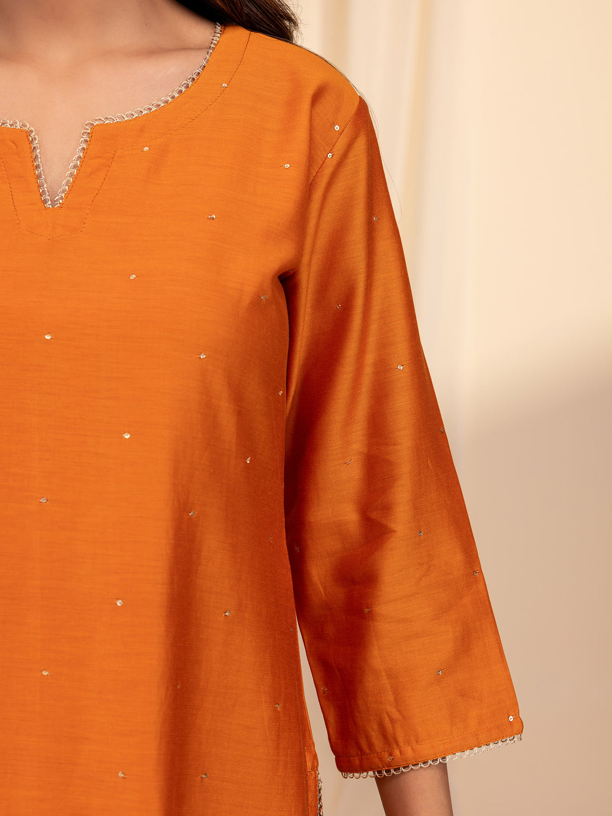 Bold and Beautiful Tangerine Chanderi Kurta