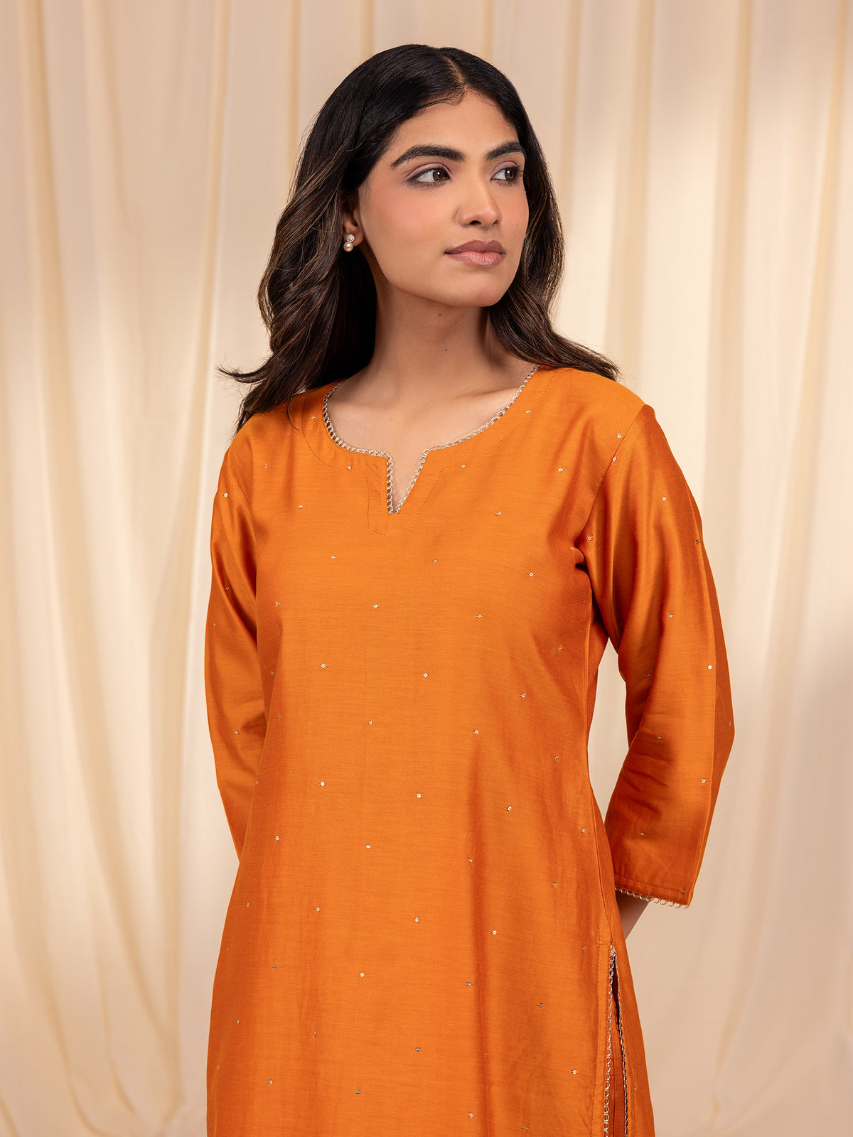 Bold and Beautiful Tangerine Chanderi Kurta