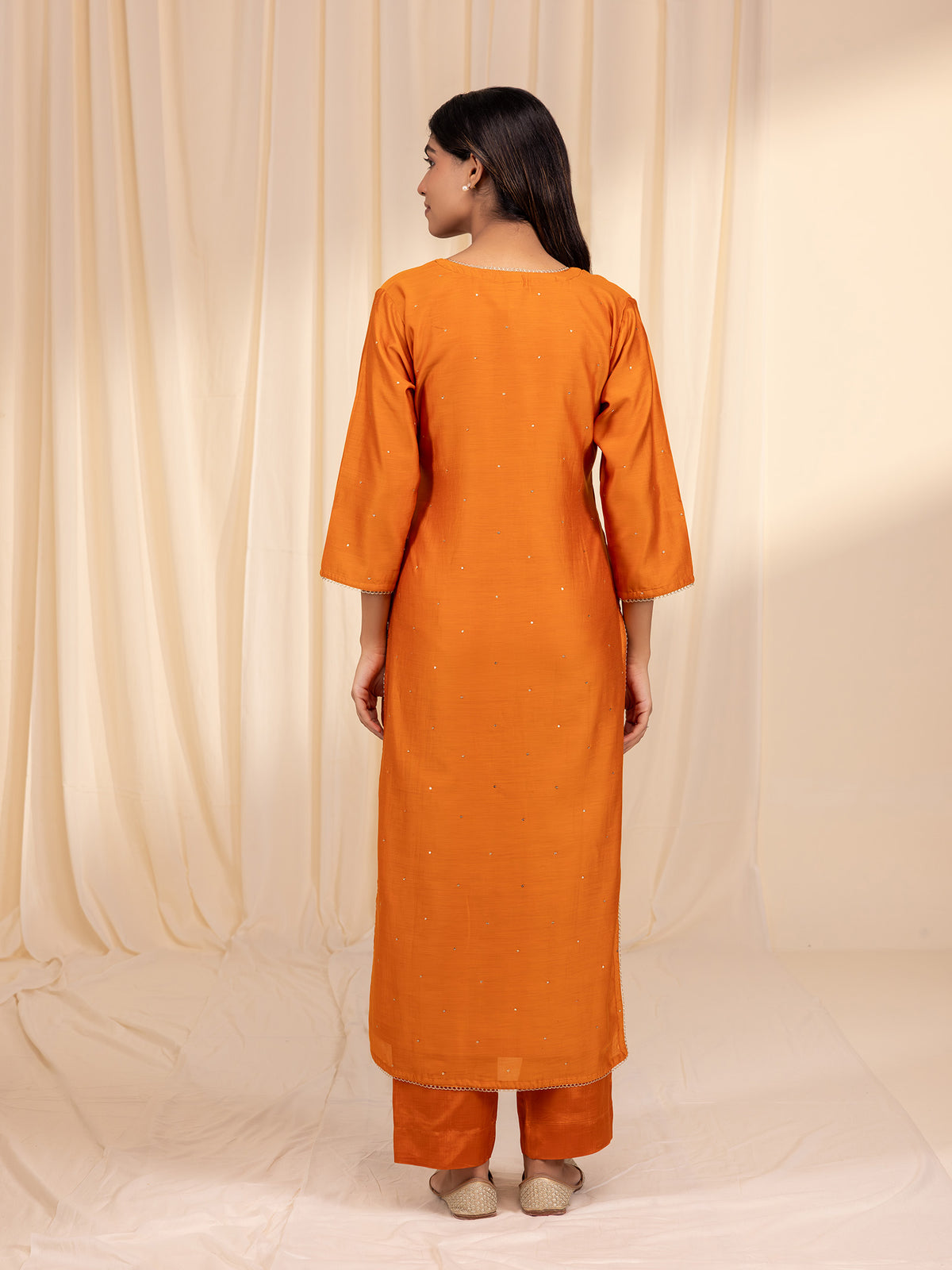 Bold and Beautiful Tangerine Chanderi Kurta