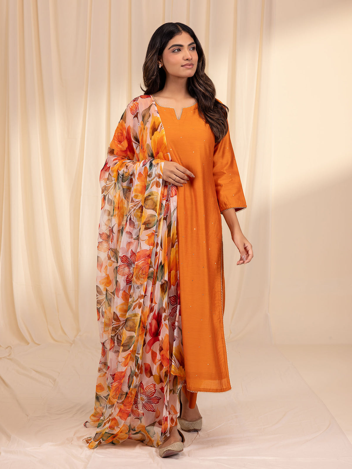Bold and Beautiful Tangerine Chiffon Dupatta