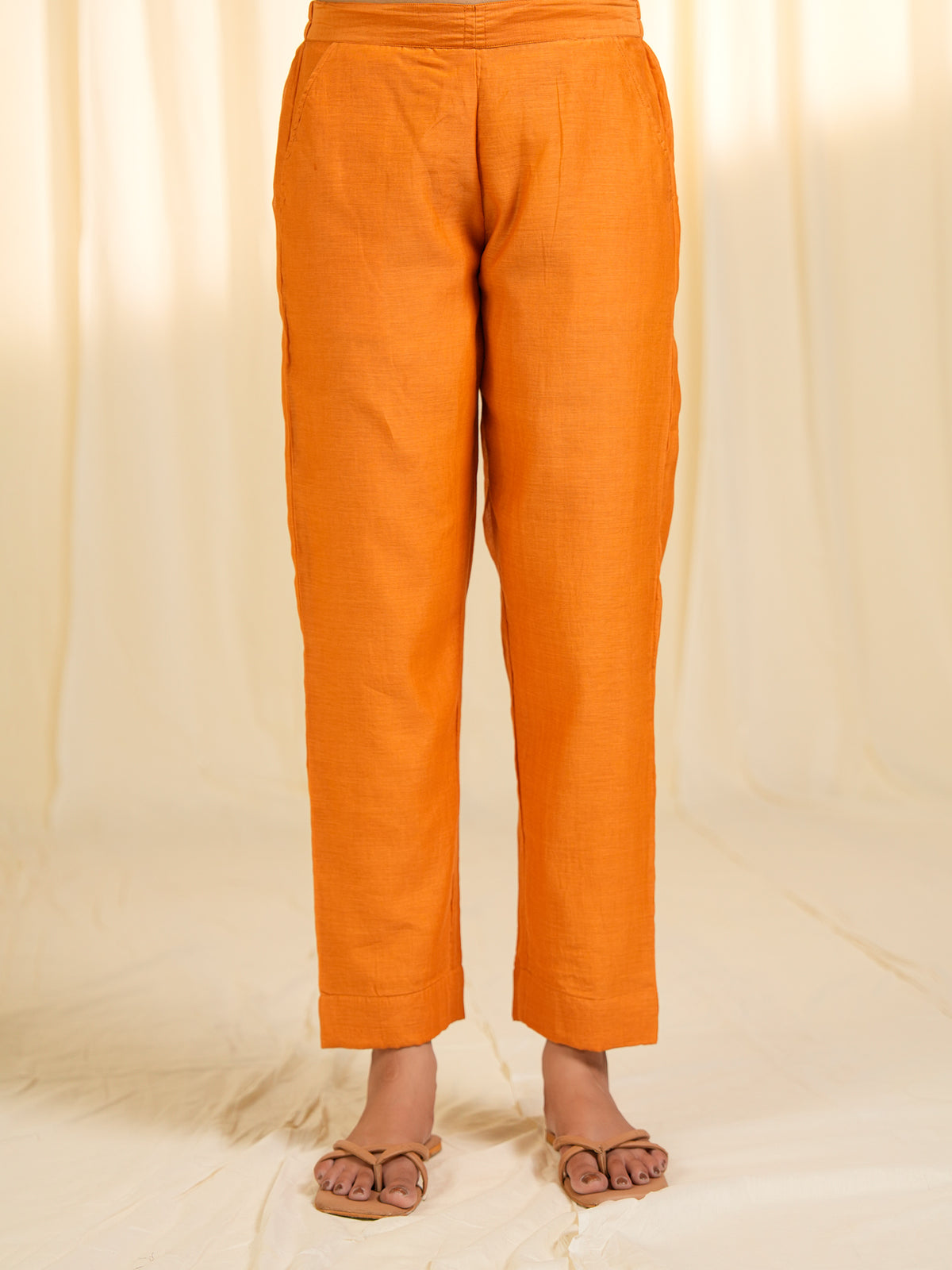 Burnt Gold Chanderi Straight Pants