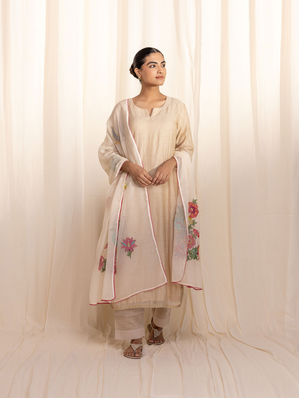 Celebration Beige Chanderi Kurta