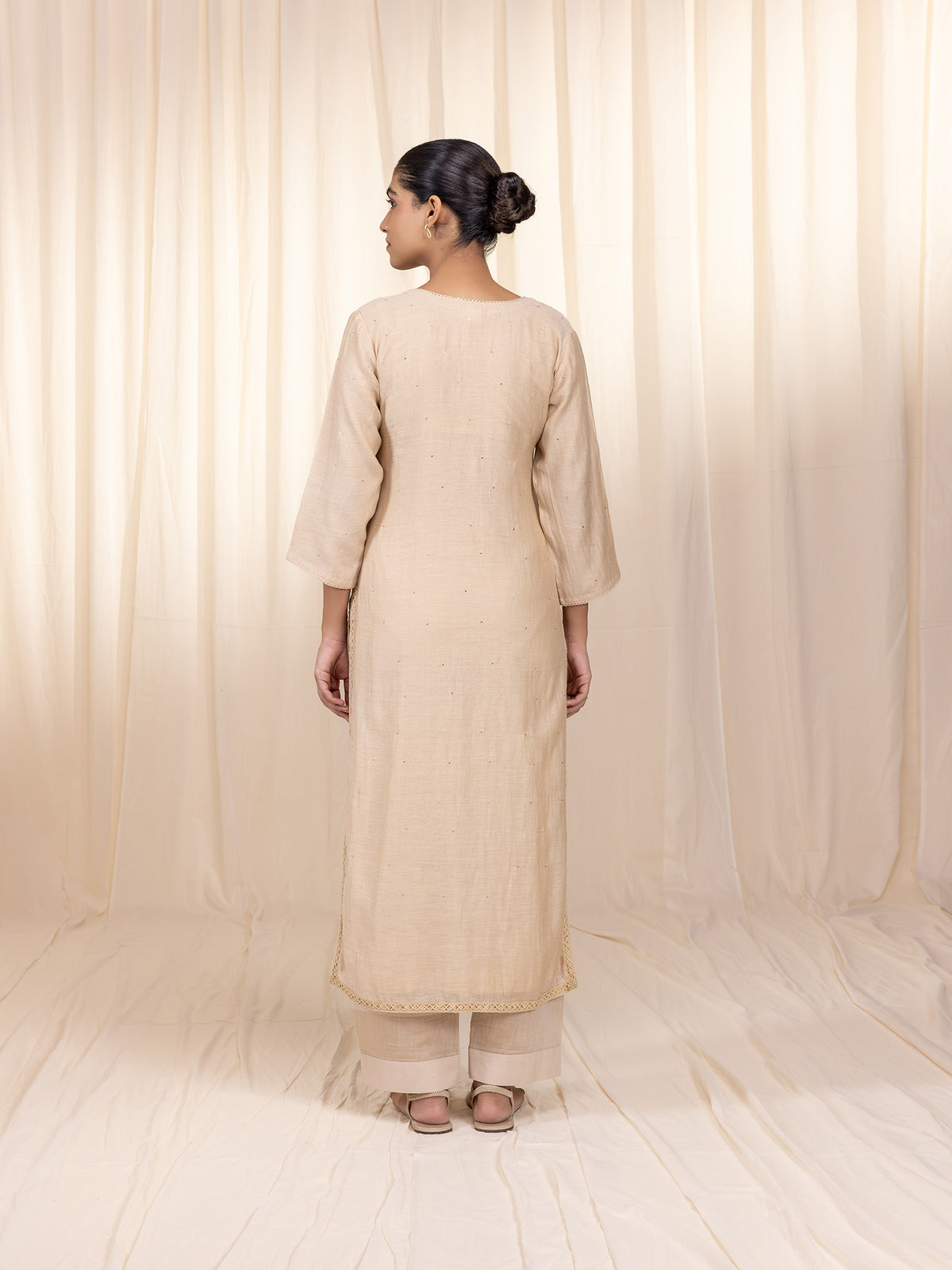 Celebration Beige Chanderi Kurta