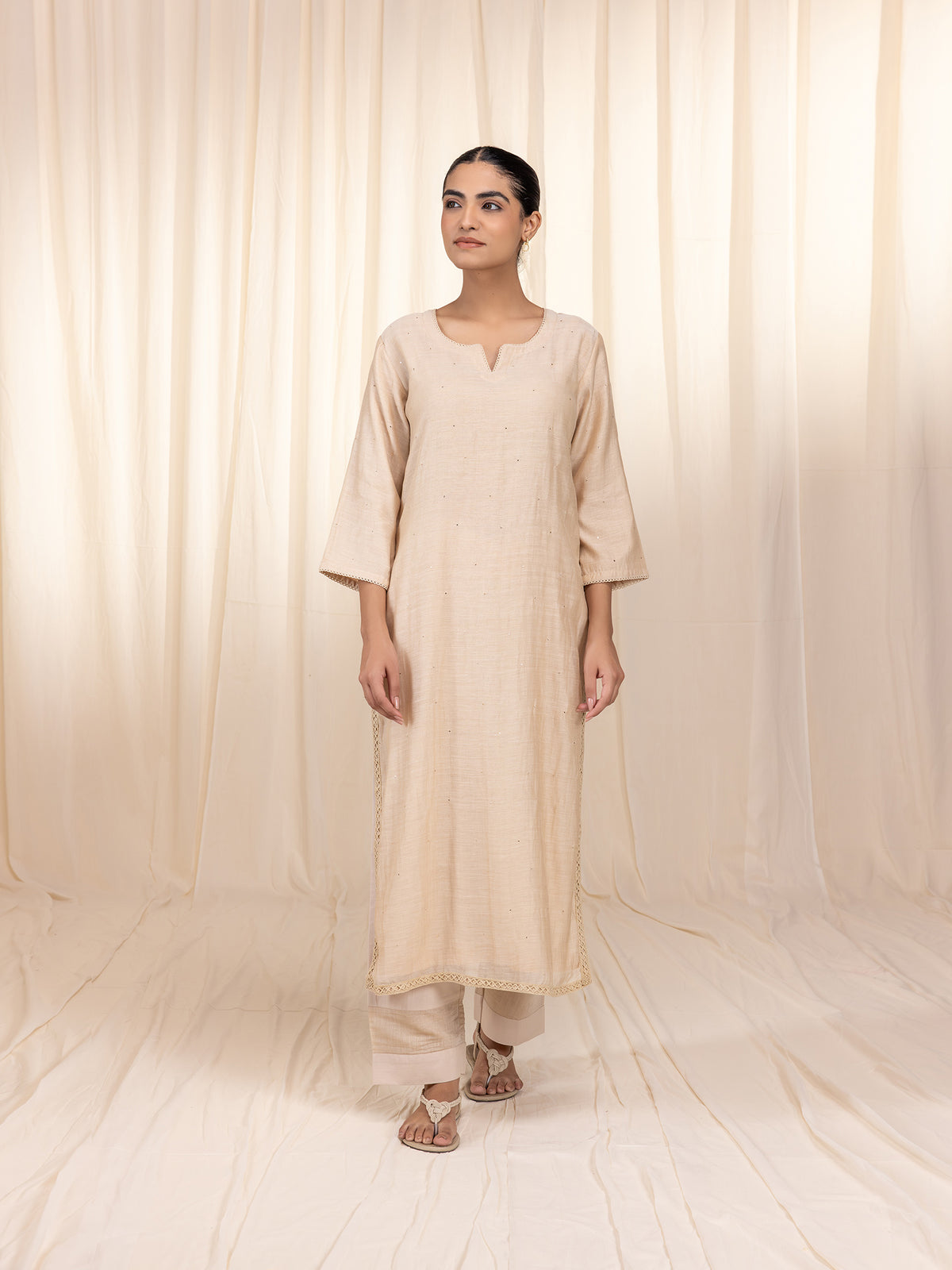 Celebration Beige Chanderi Kurta
