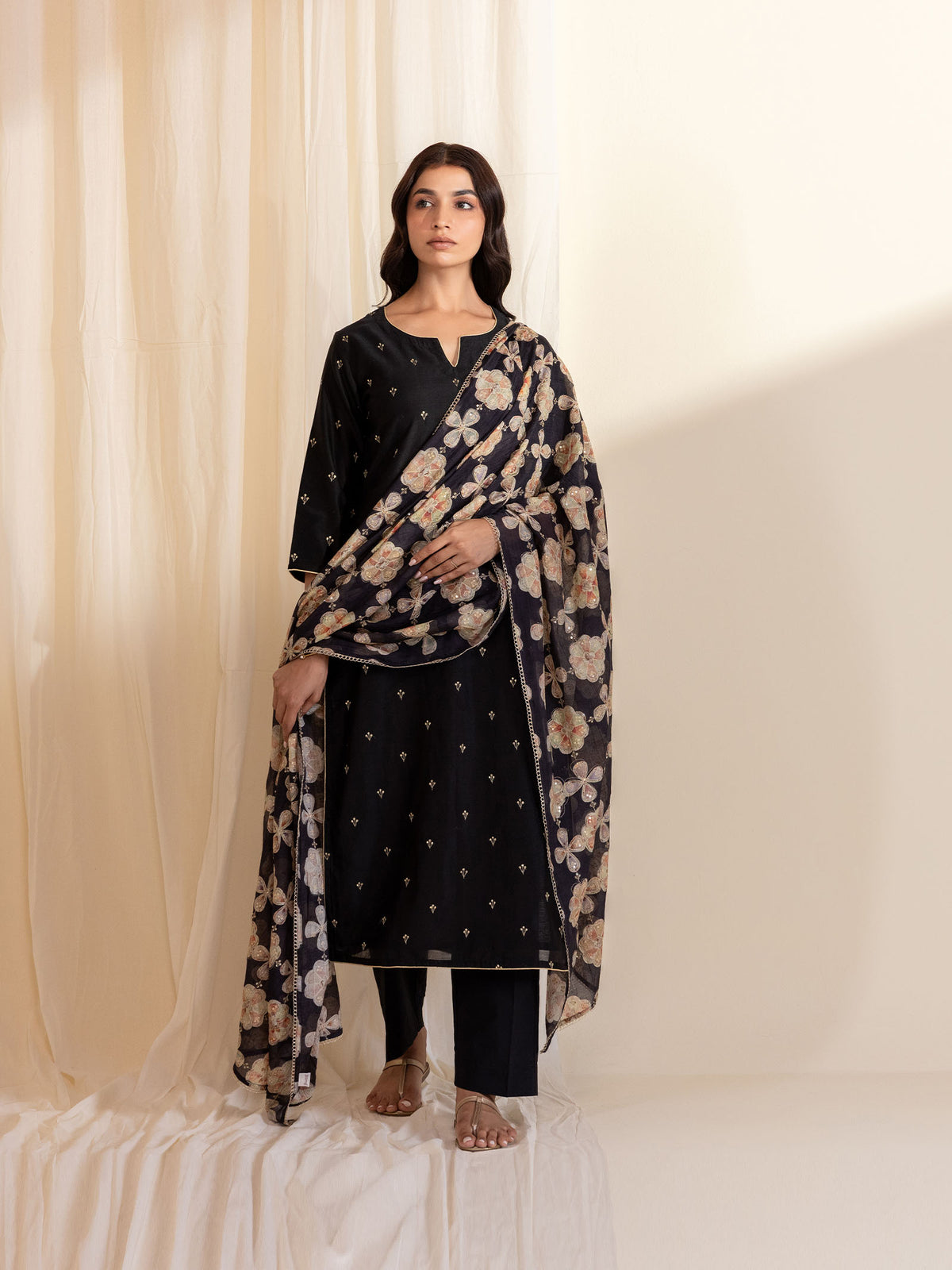 Celebration Black Chanderi Kurta