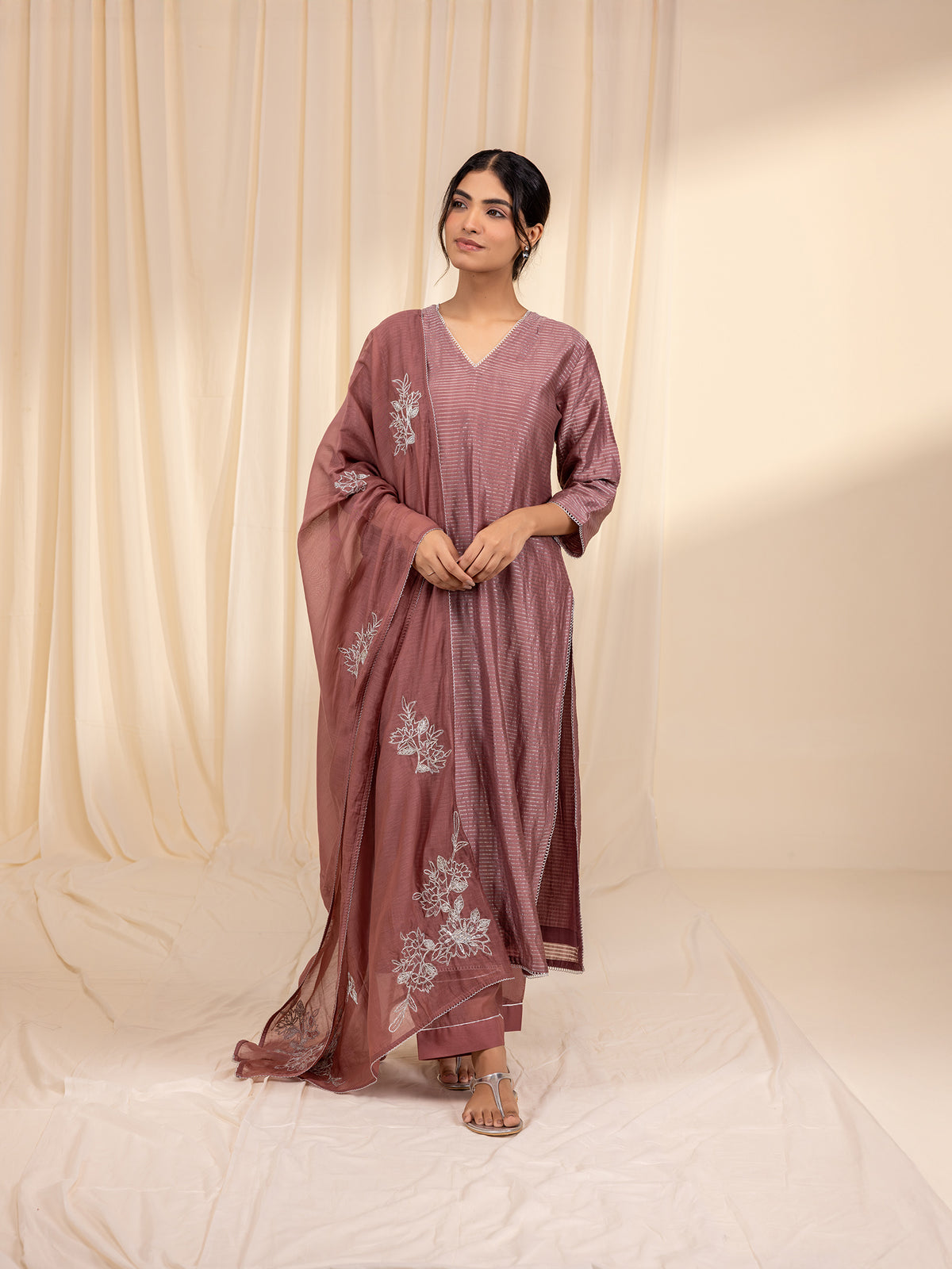 Celebration Dusty Rose Chanderi Kurta