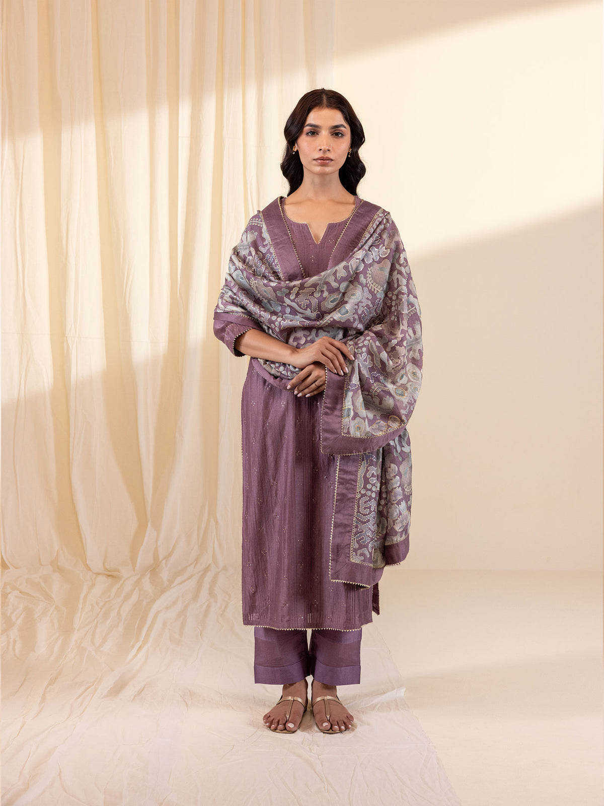 Celebration Violet Chanderi Kurta