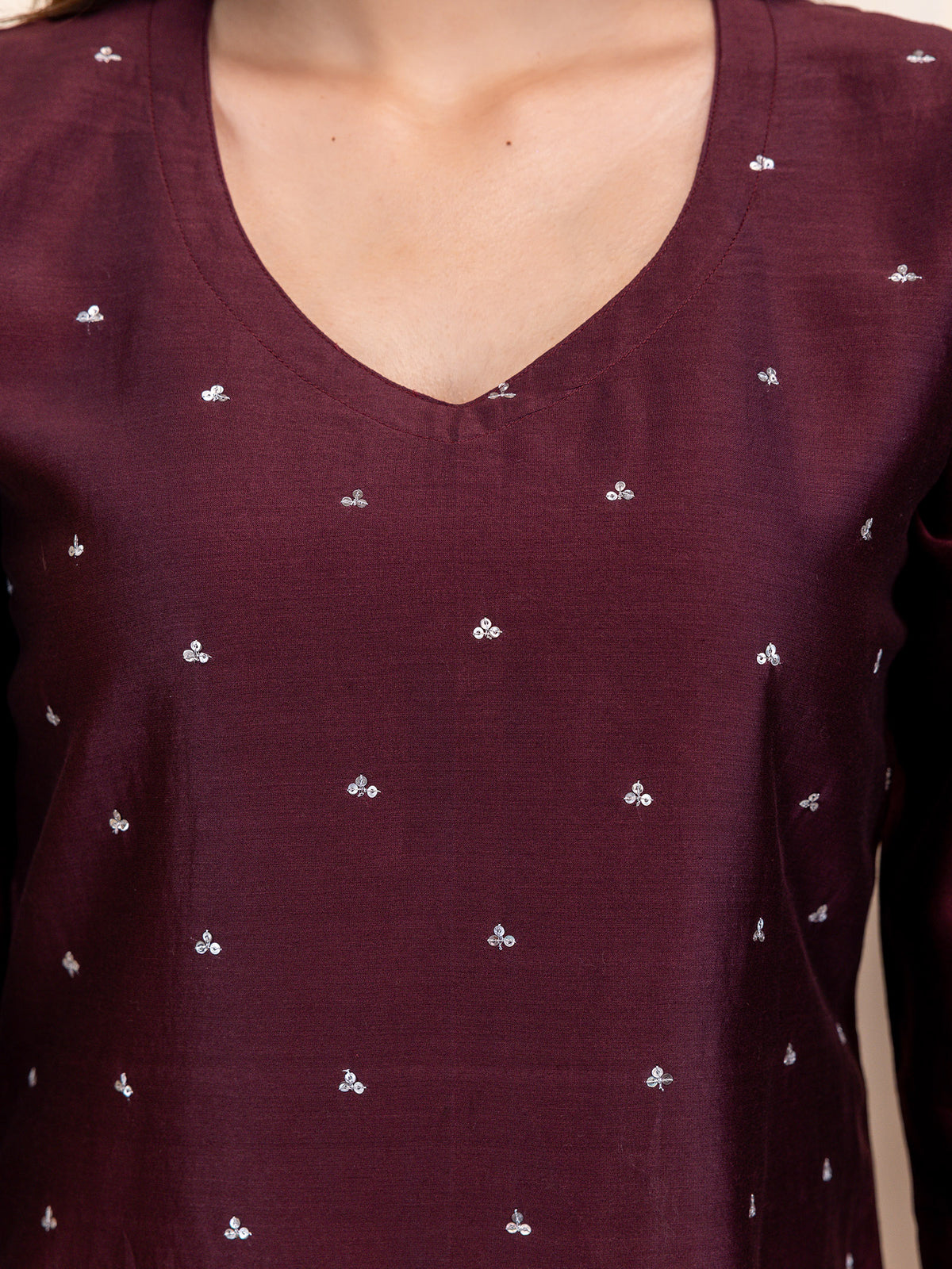 Celebration Wine Chanderi Kurta