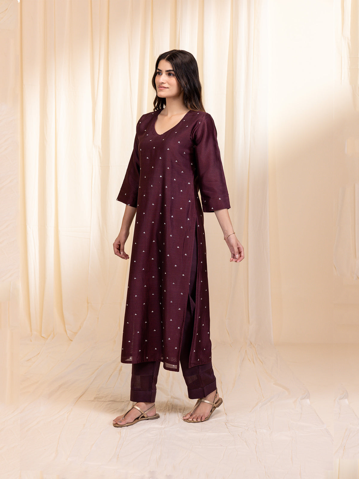 Celebration Wine Chanderi Kurta