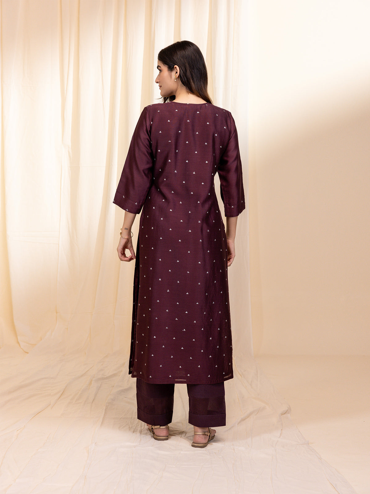 Celebration Wine Chanderi Kurta