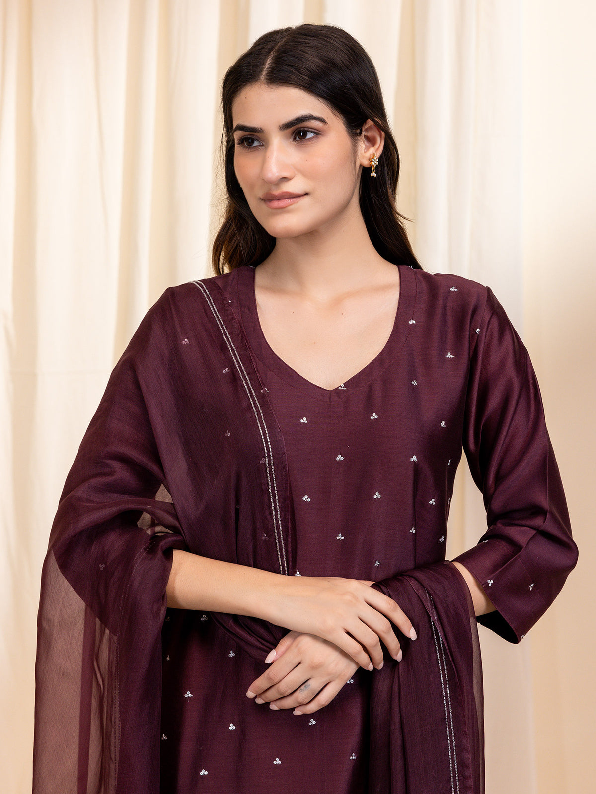 Celebration Wine Organza Dupatta