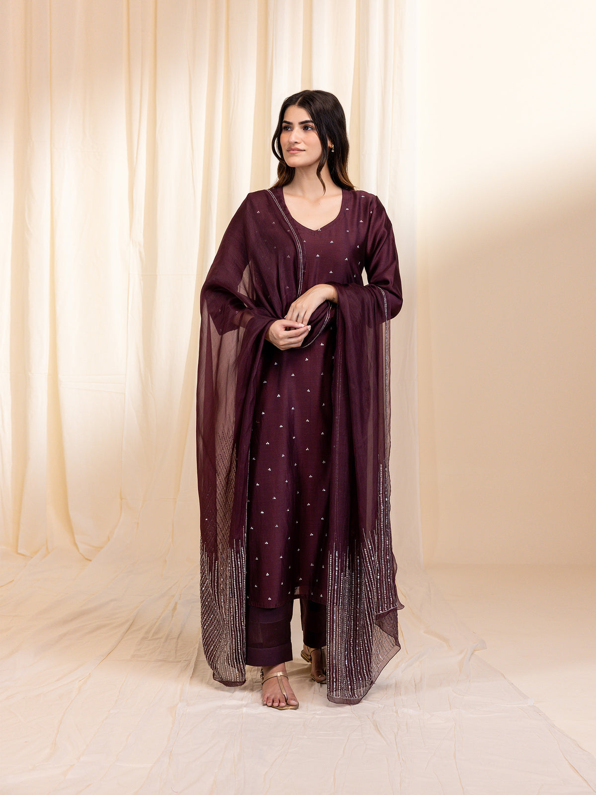Celebration Wine Organza Dupatta