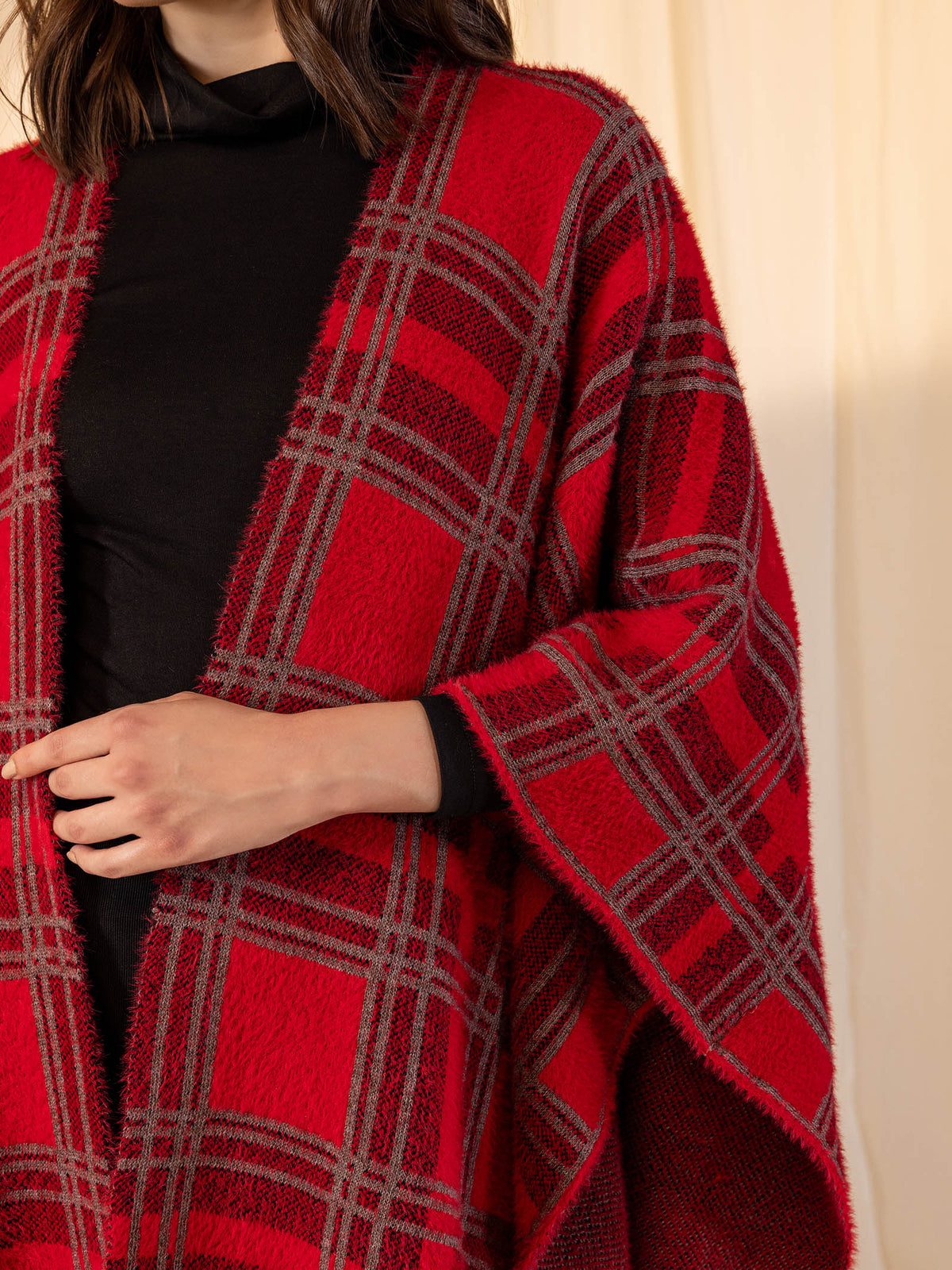 Woollen Reversible Check Cape Crimson