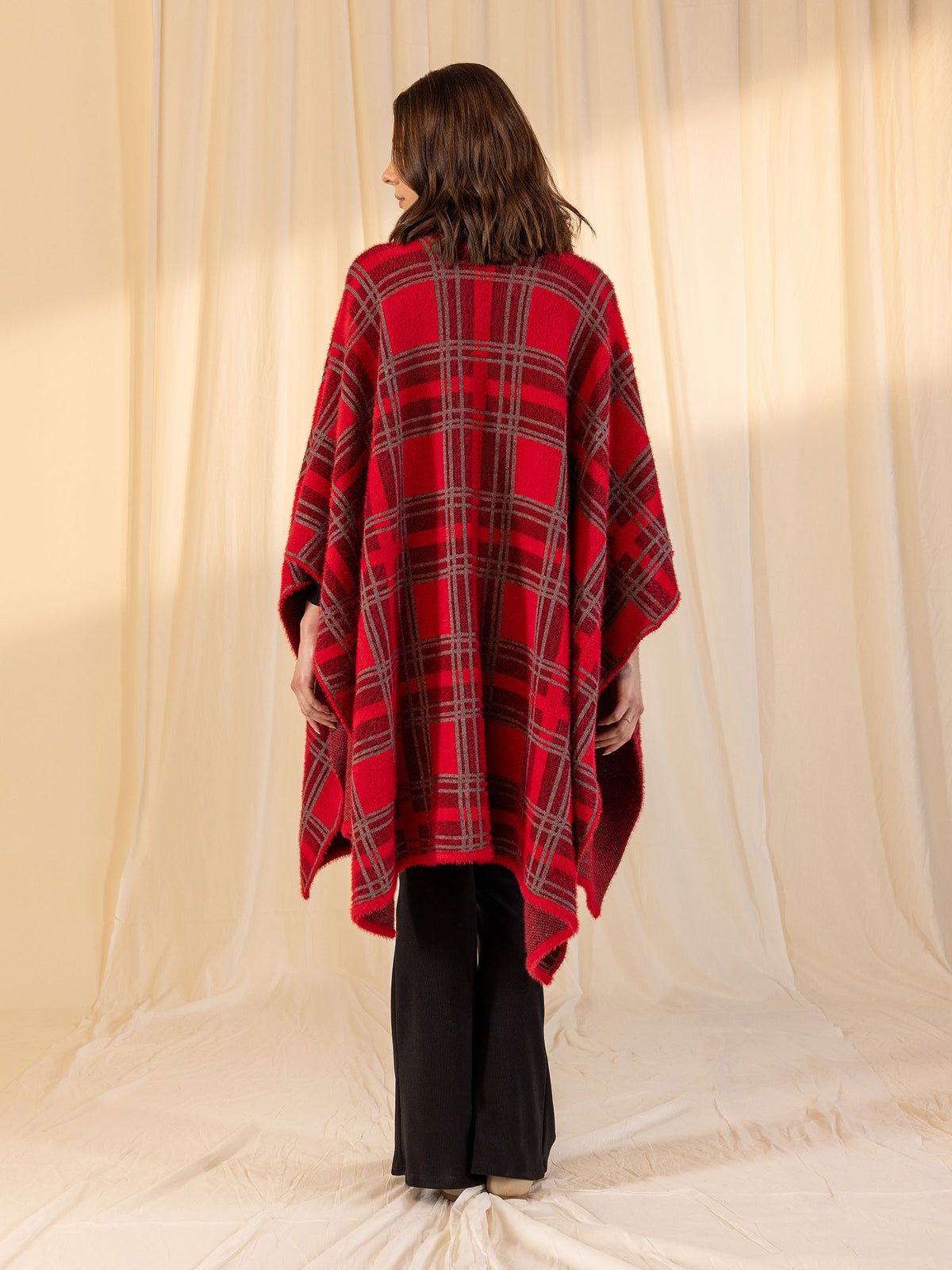 Woollen Reversible Check Cape Crimson