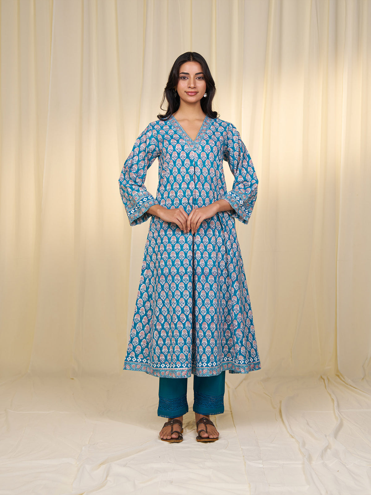 Classic Teal Booti Cotton Kurta