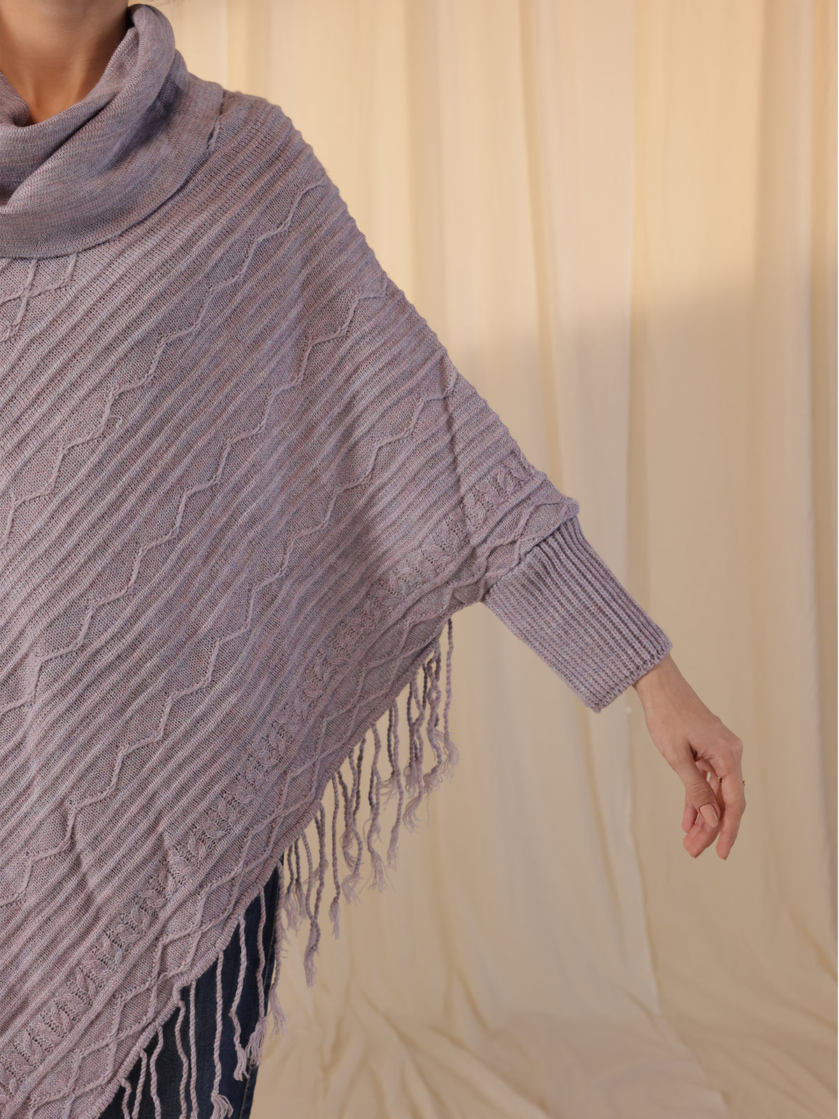 Woollen Cowl Neck Poncho - Lilac