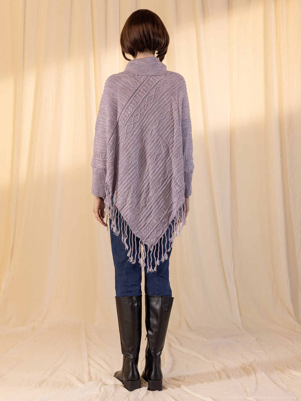 Woollen Cowl Neck Poncho - Lilac