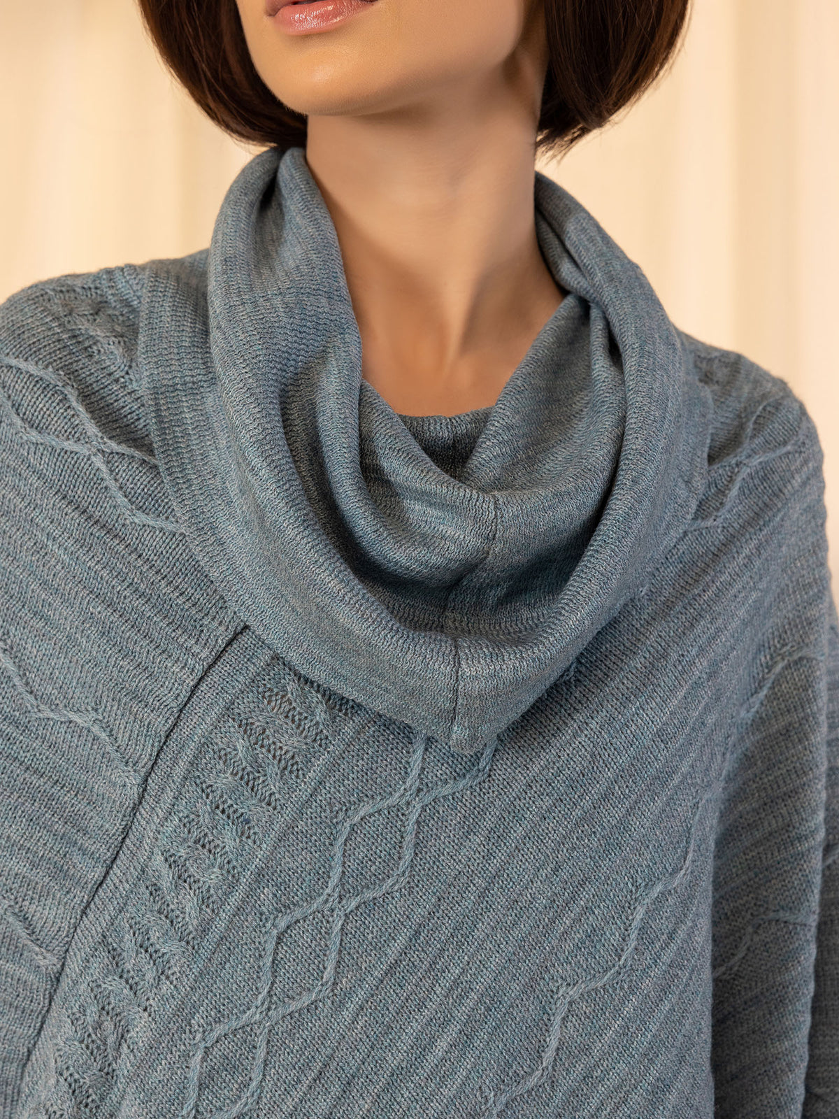 Woollen Cowl Neck Poncho - Iceberg