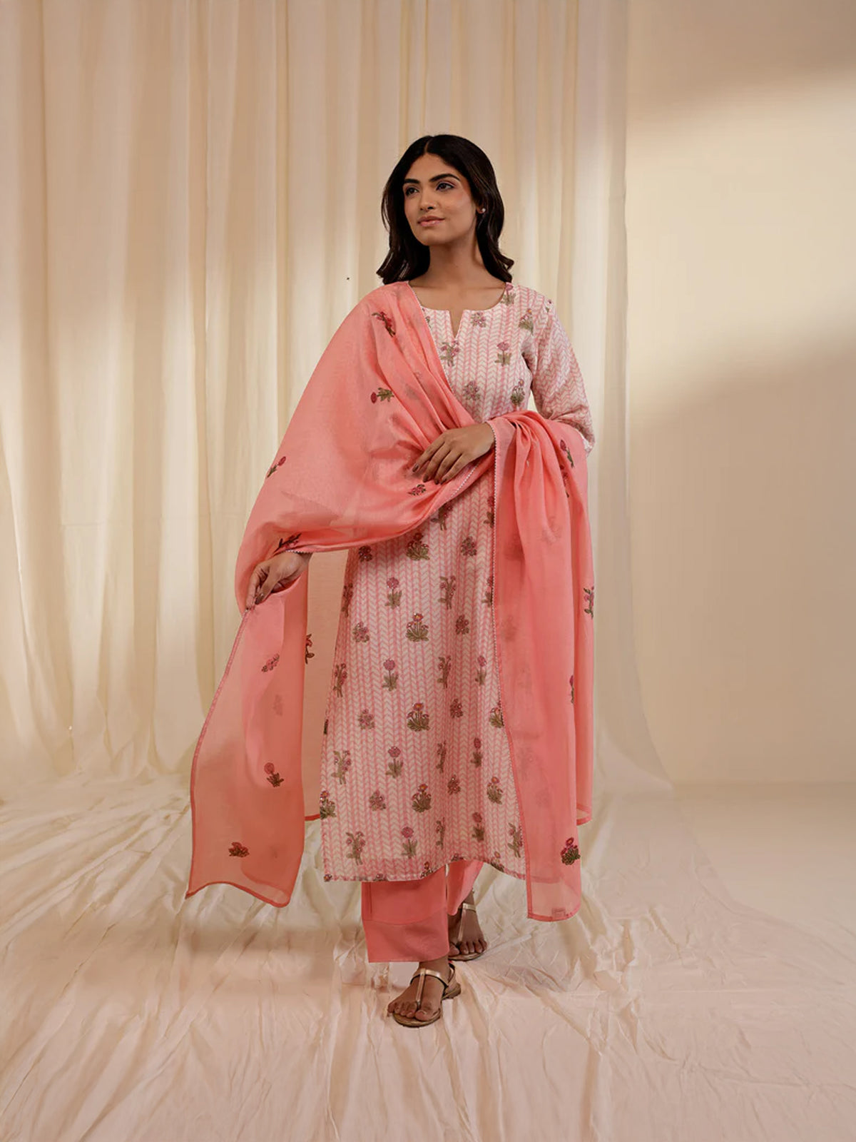 Fussy Fusion Peach Chanderi Dupatta