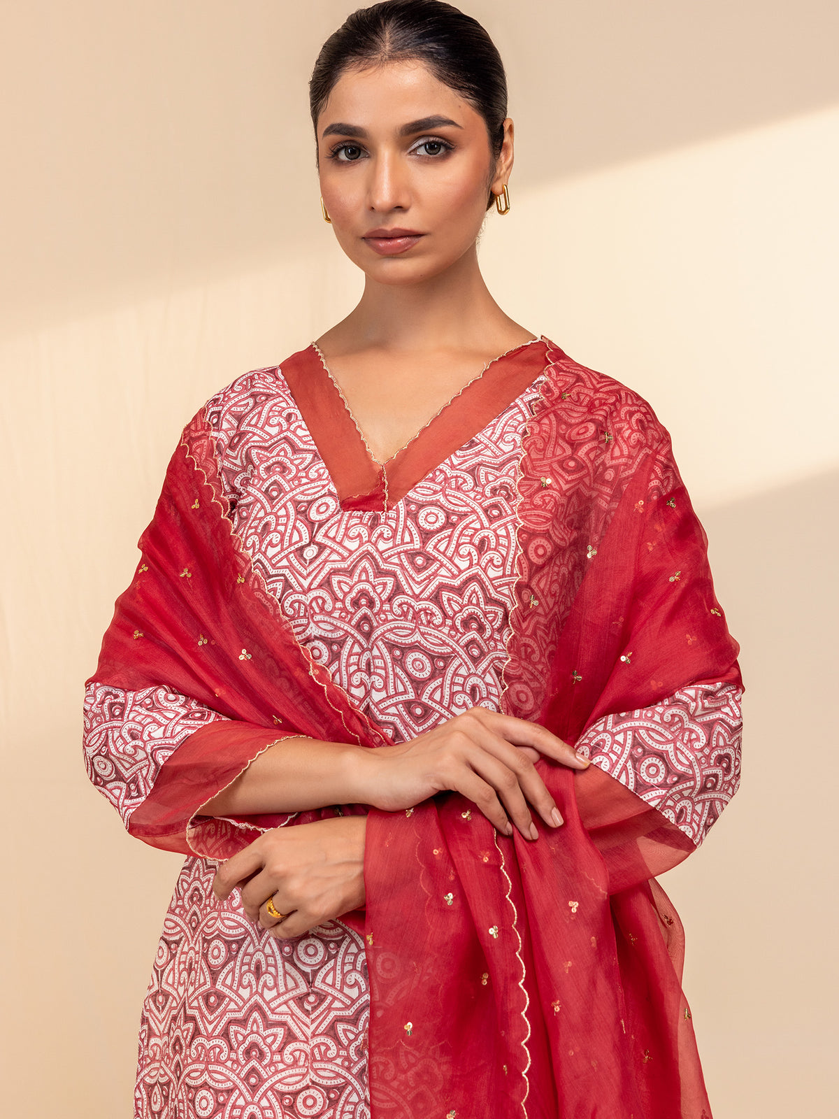 Red Velvet Organza Dupatta