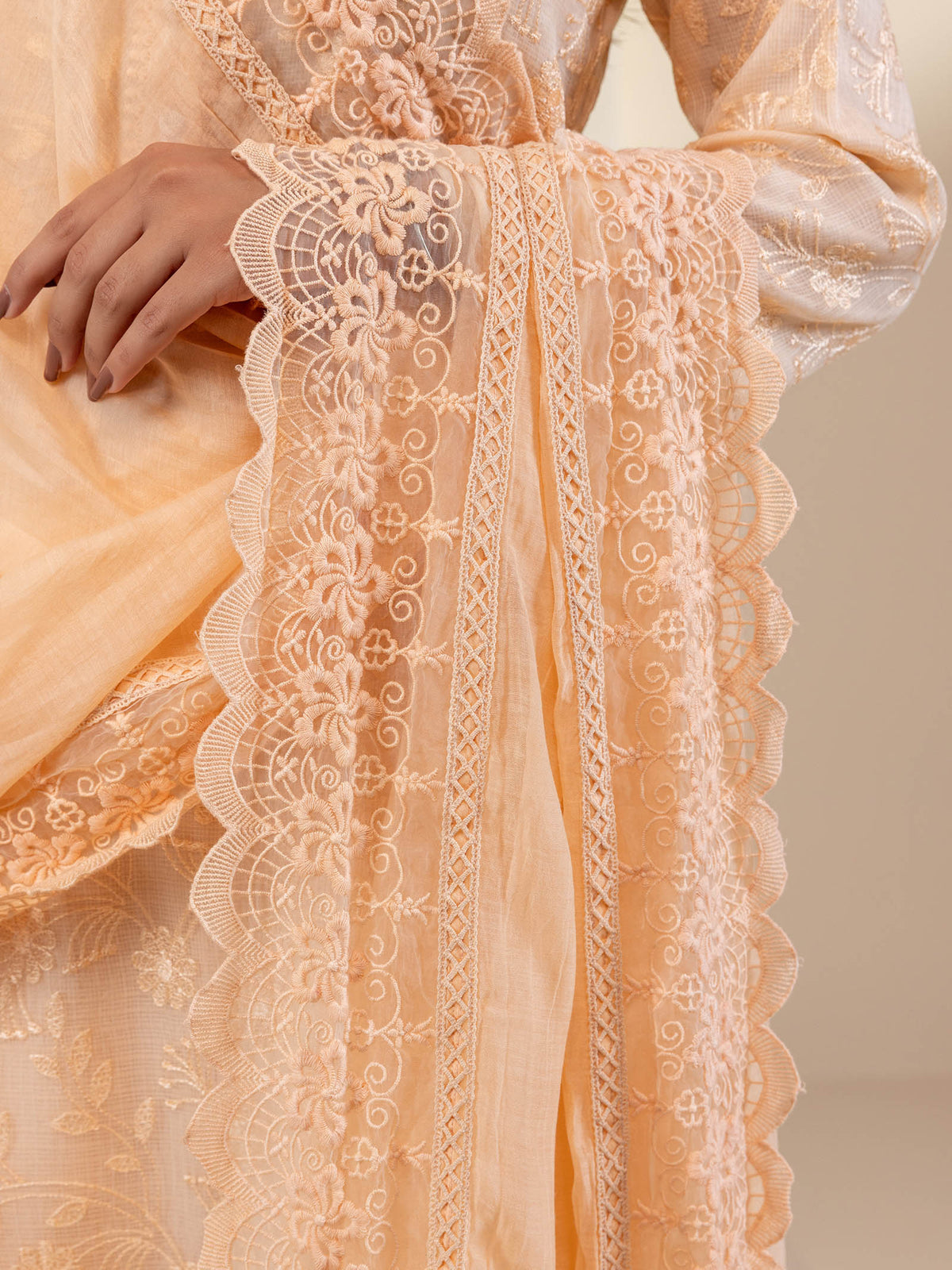 Kota Jaal Peach Chanderi Dupatta
