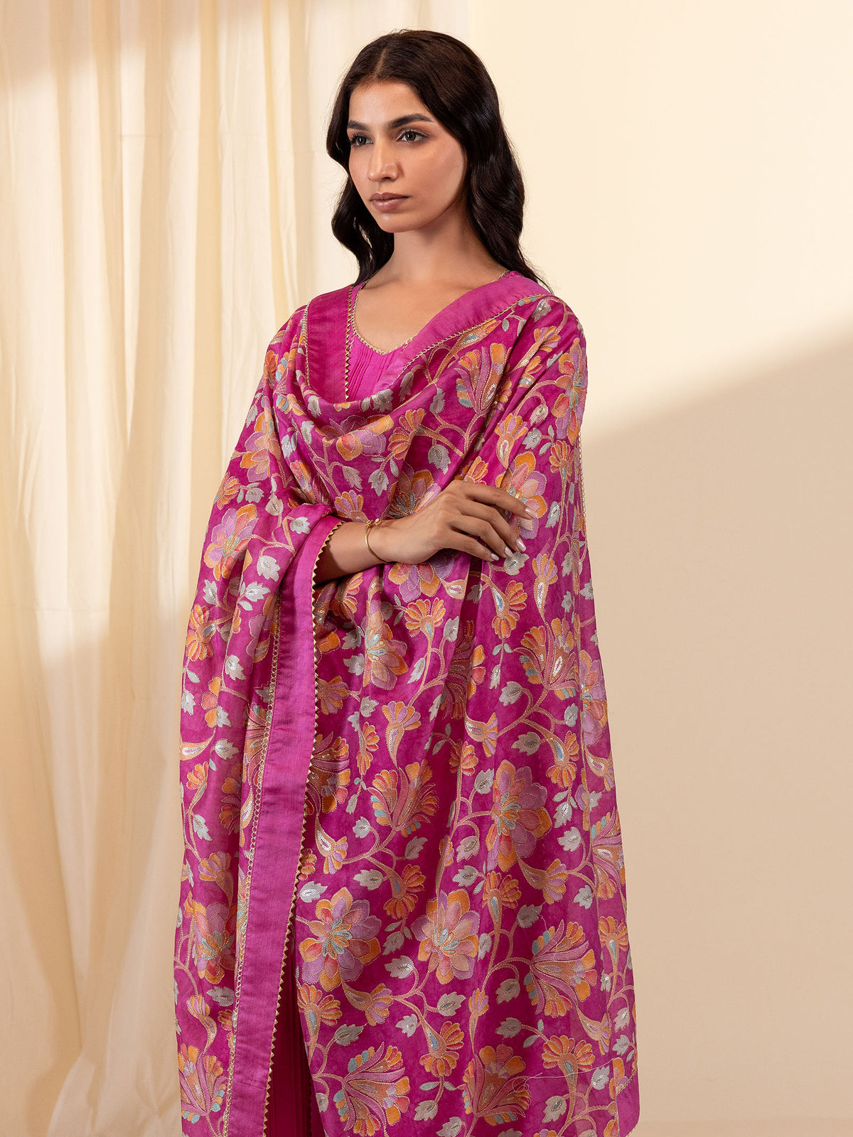 Celebration Magenta Chanderi Dupatta
