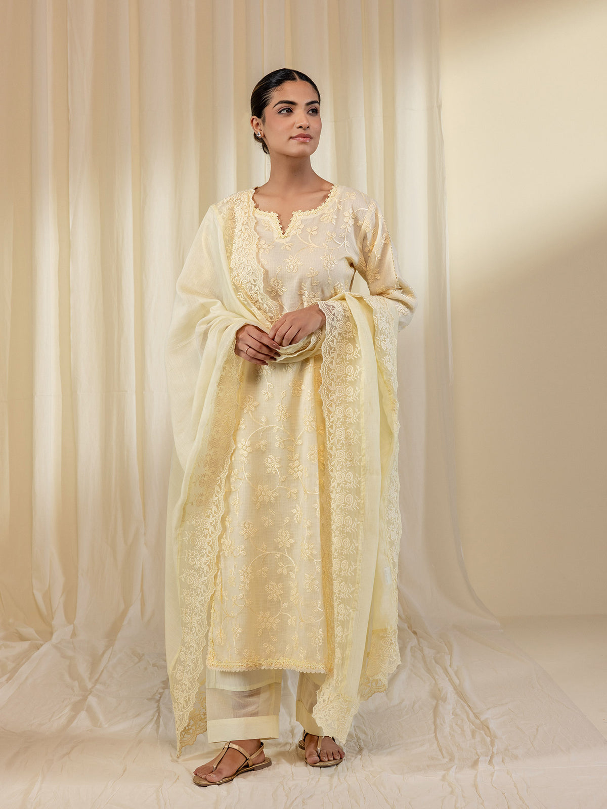Kota Jaal Lemon Chanderi Dupatta