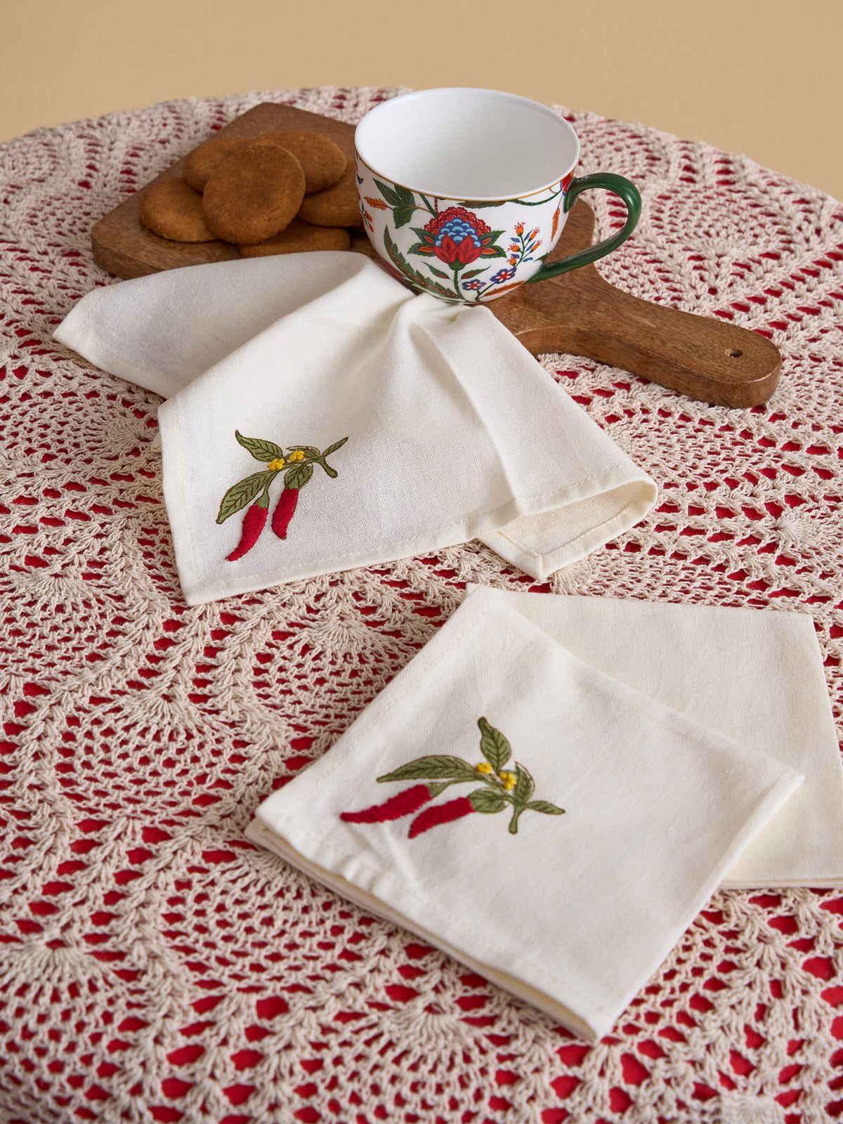 Emb. Napkin - Red Chilly ( Set of 6 )
