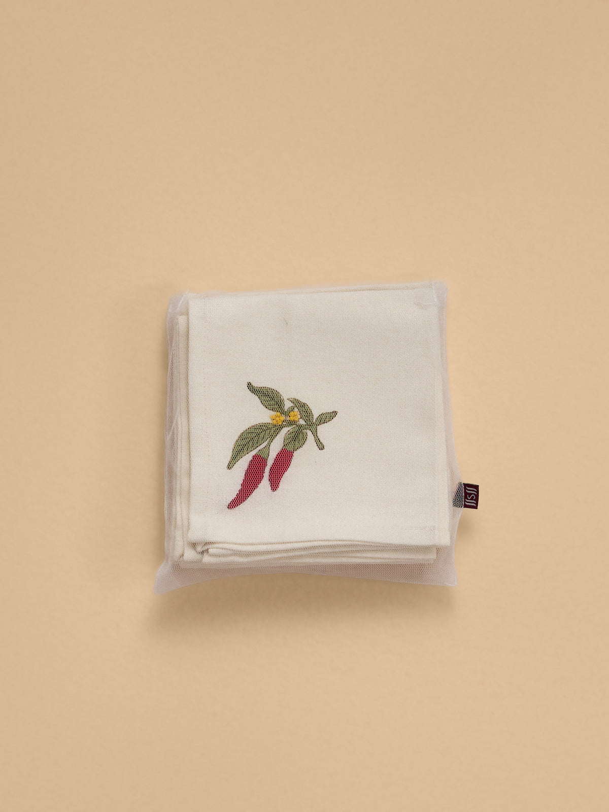 Emb. Napkin - Red Chilly ( Set of 6 )