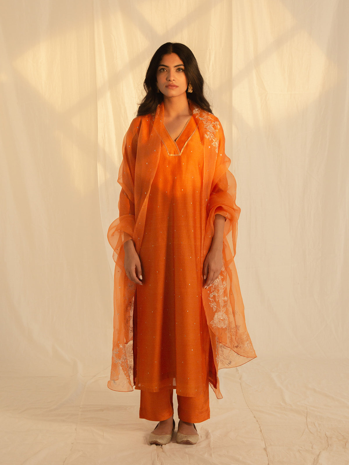 Festive Burnt Orange Bamboo Silk Straight Pant