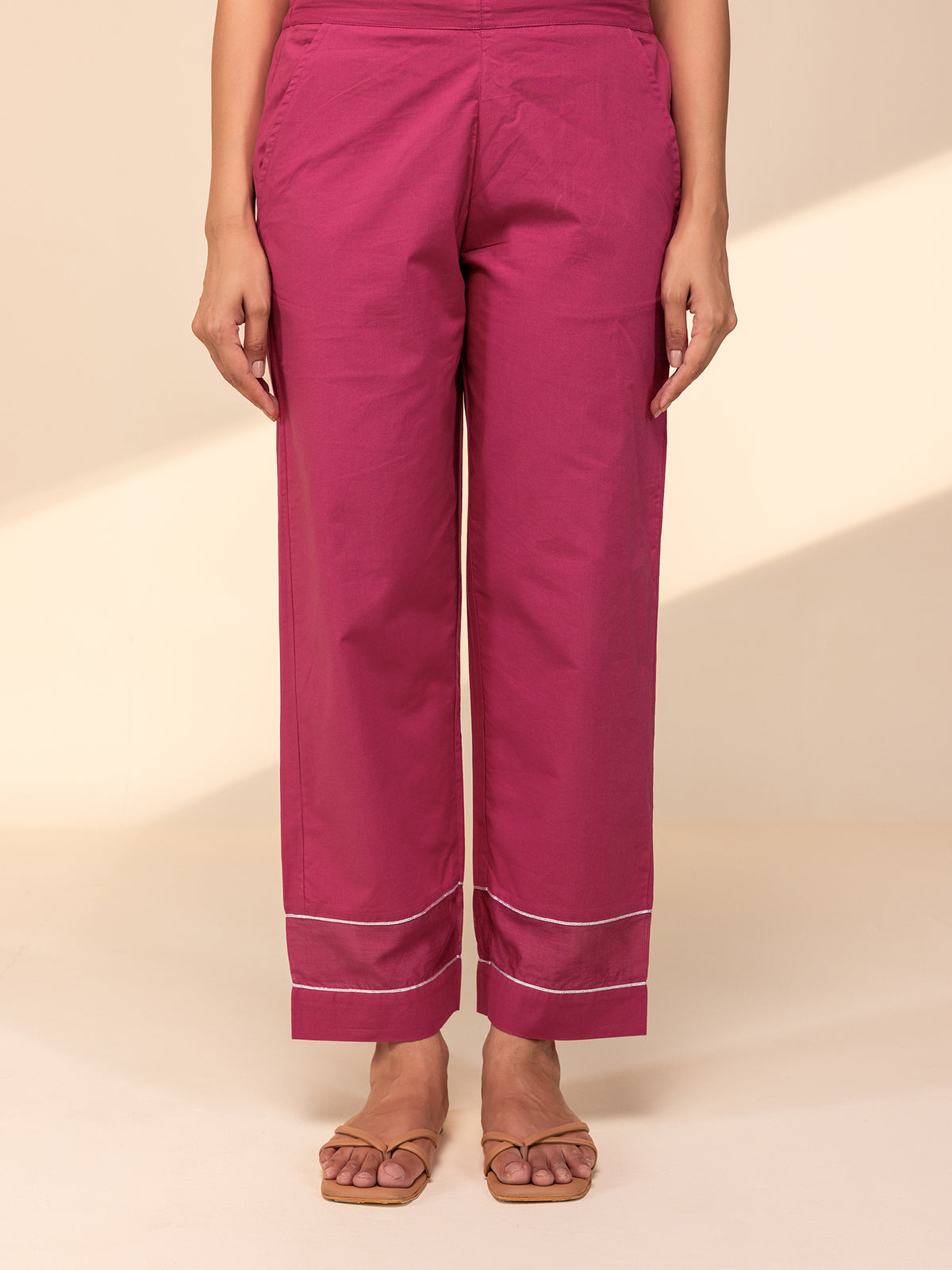Festive Fuchsia Cotton Straight Pant
