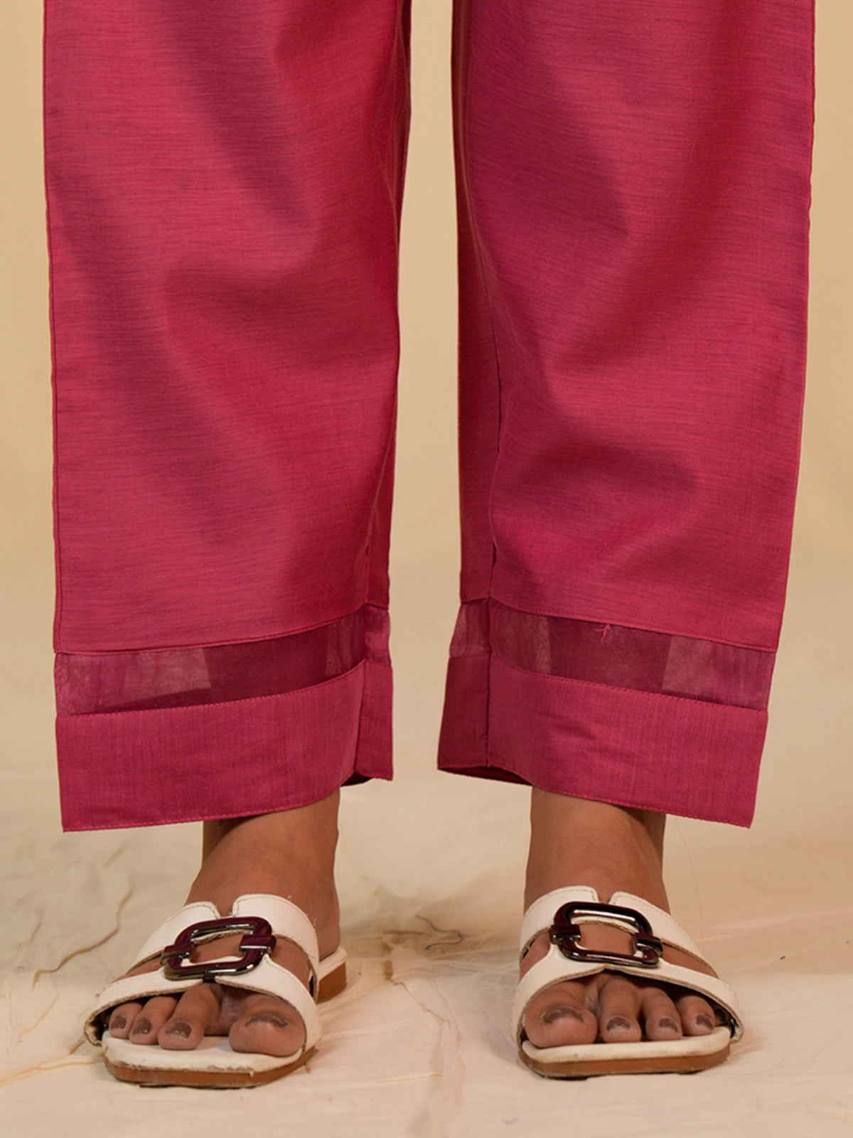 Filigree Pink Chanderi Straight Pants