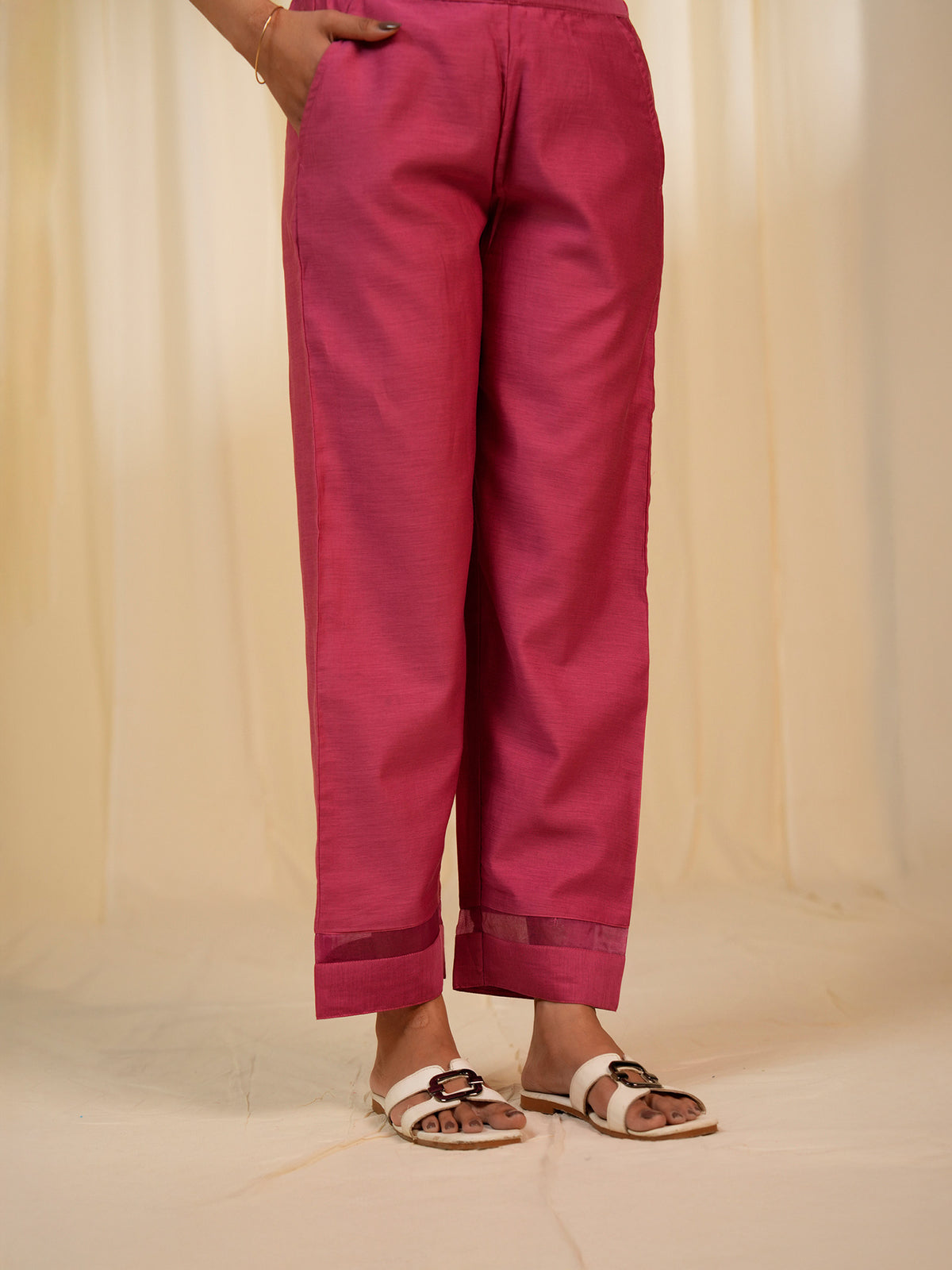 Filigree Pink Chanderi Straight Pants
