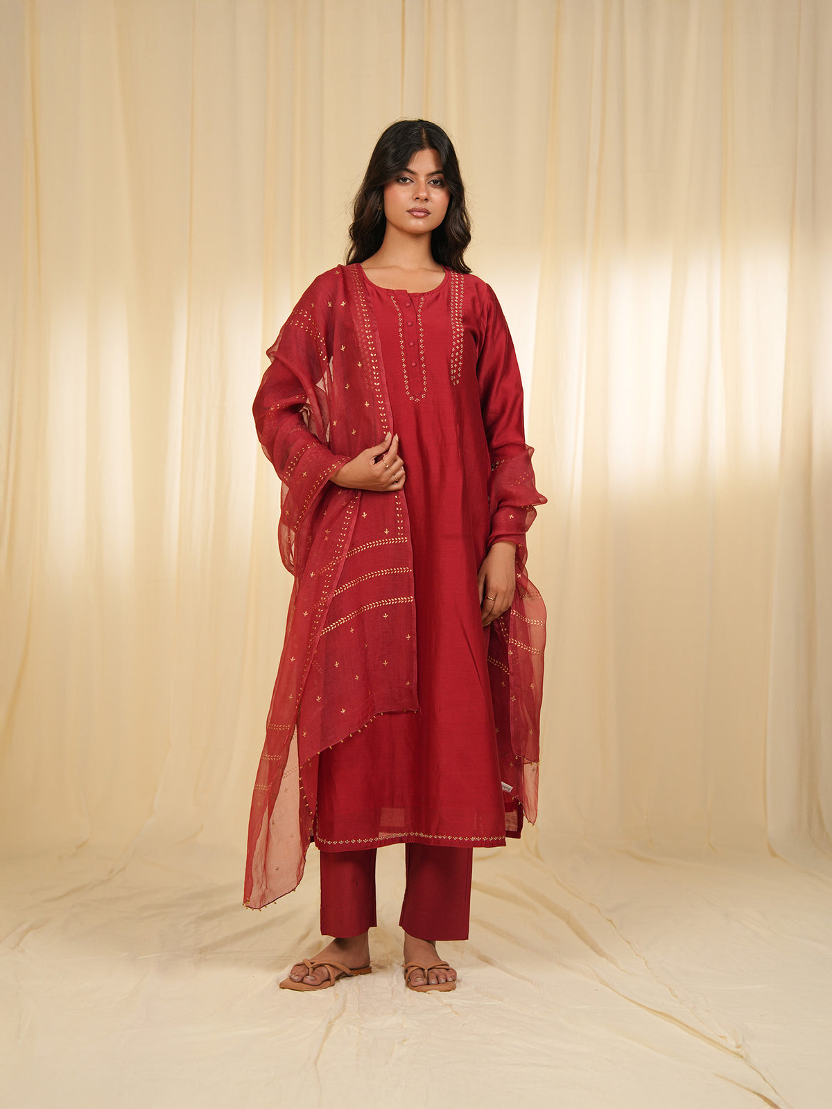 Filigree Red Chanderi Kurta