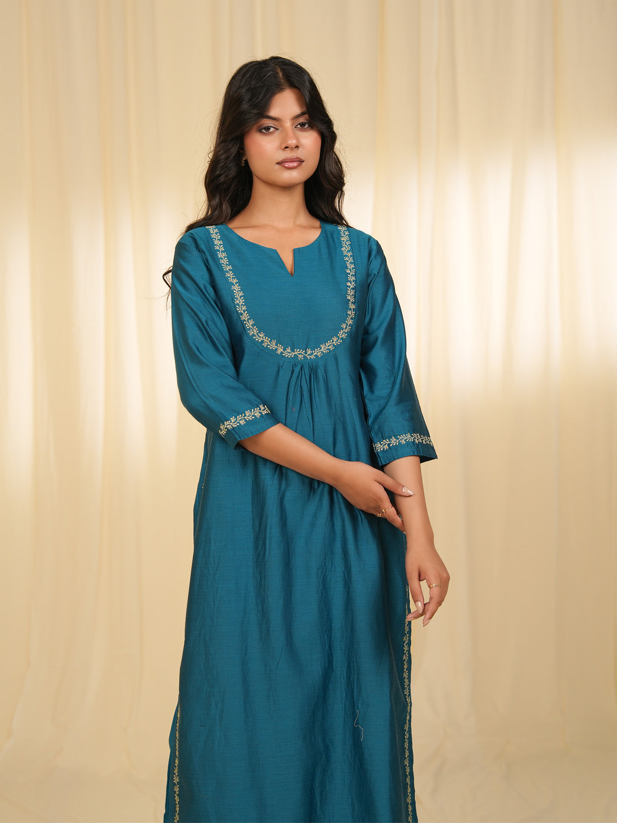Filigree Teal Chanderi Kurta