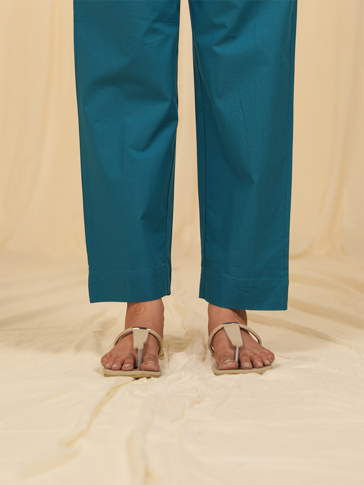 Filigree Teal Cotton Straight Pants