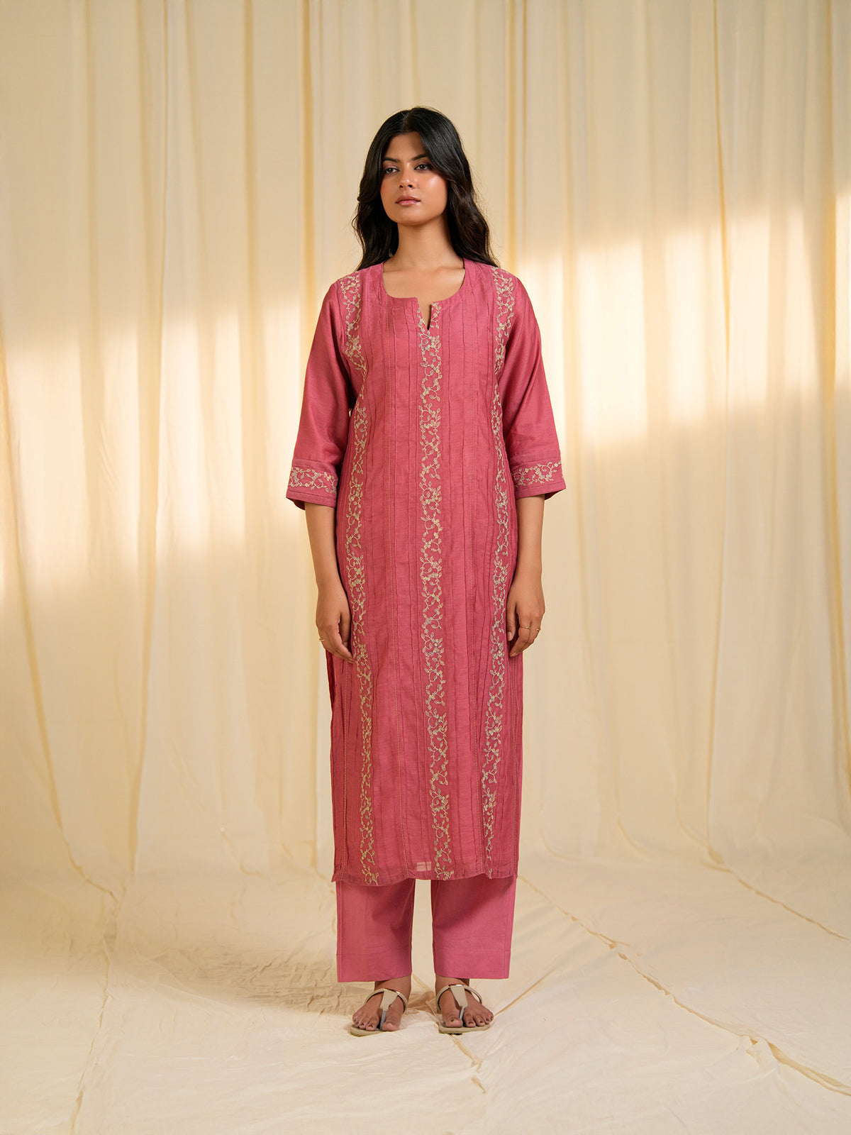 Filigree Vintage Rose Chanderi Kurta