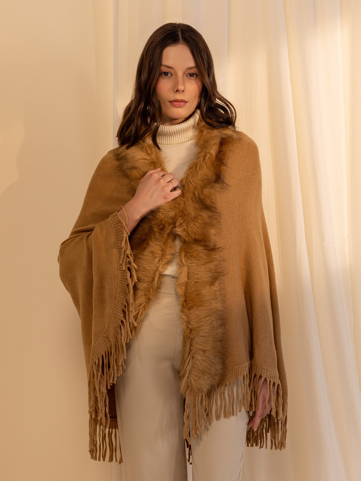 Woollen Fur Cape - Golden