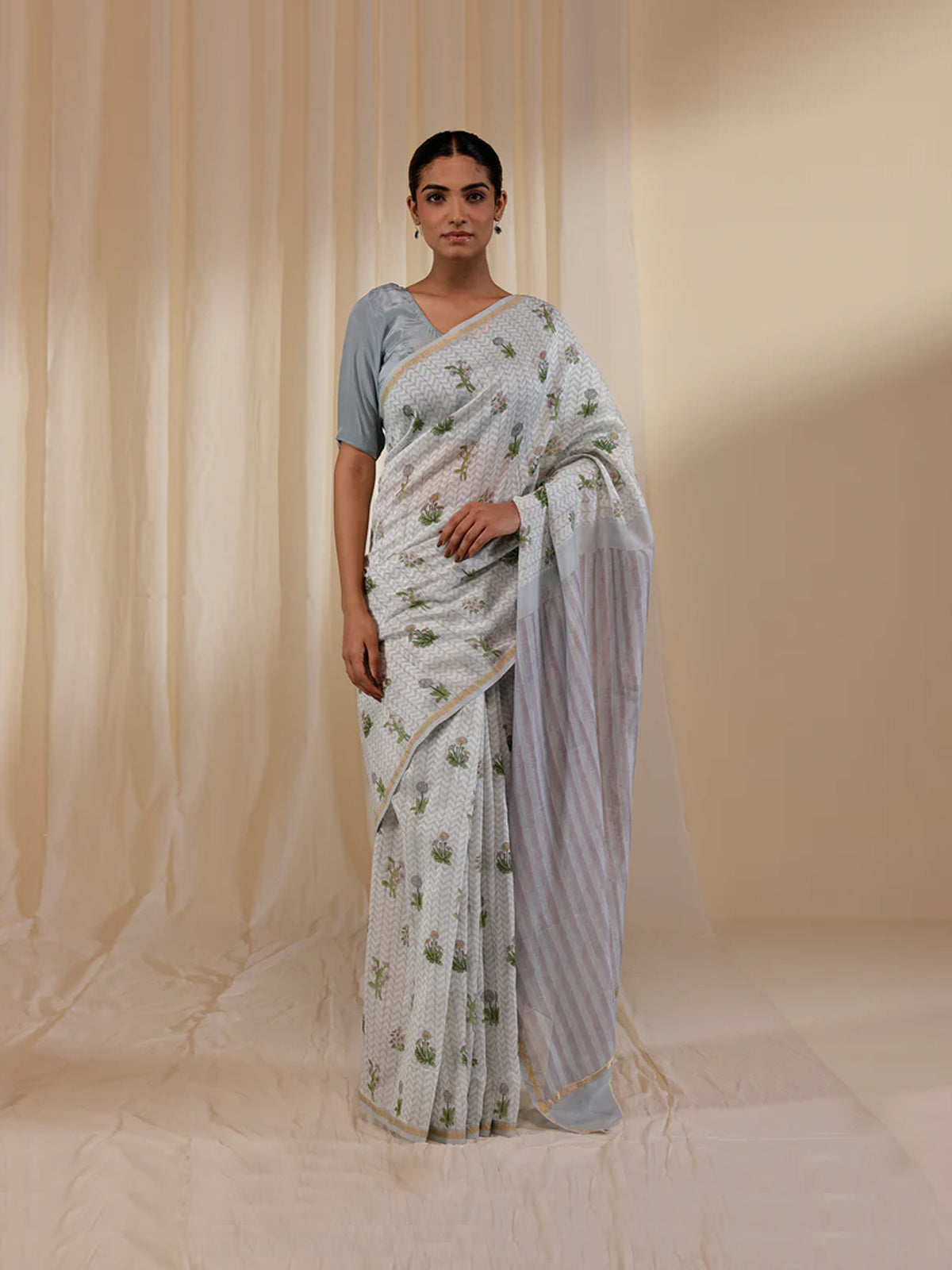 Fussy Fusion Blue Chanderi Saree
