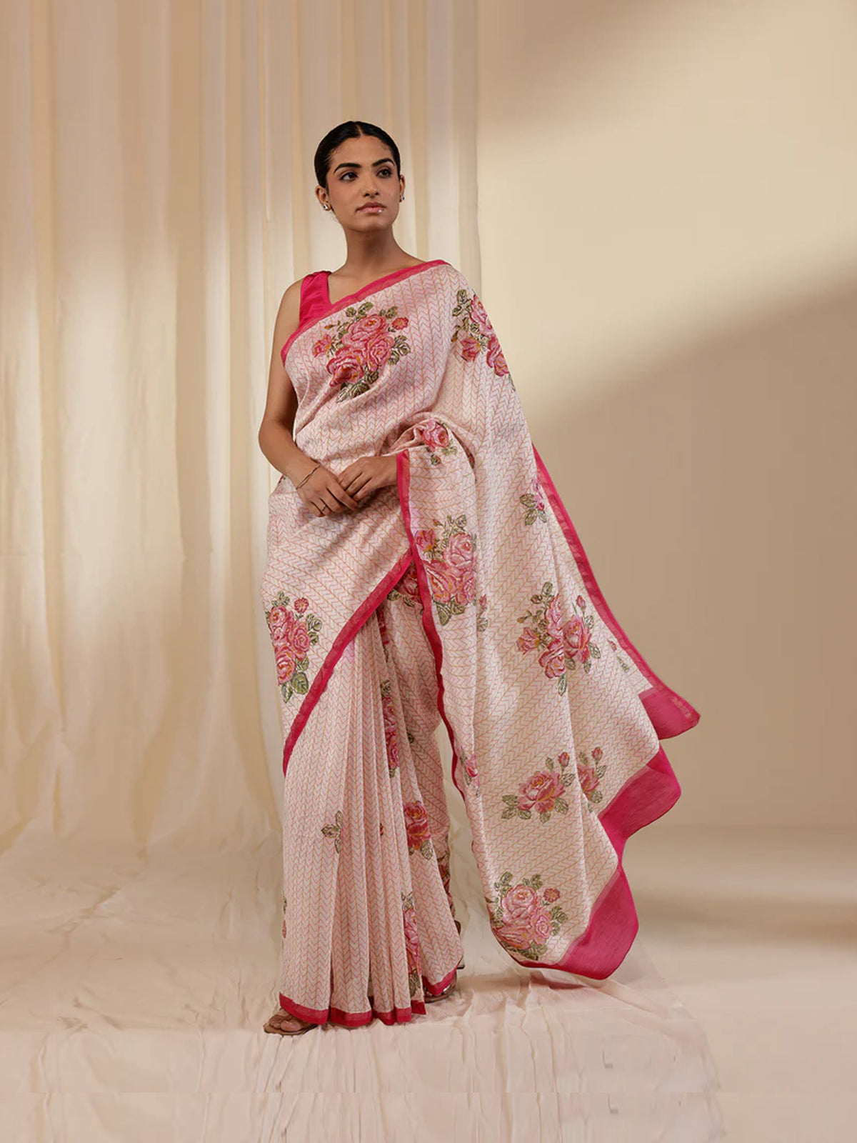 Fussy Fusion Peach Chanderi Saree