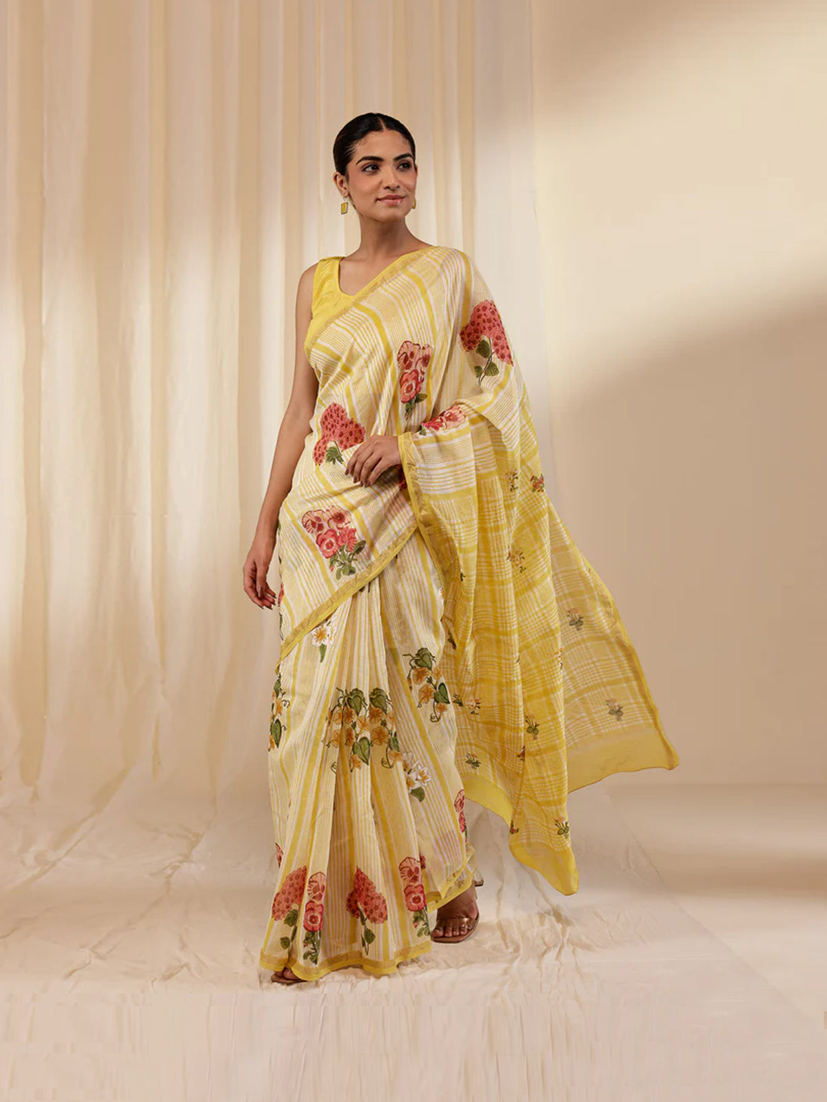 Fussy Fusion Yellow Chanderi Saree